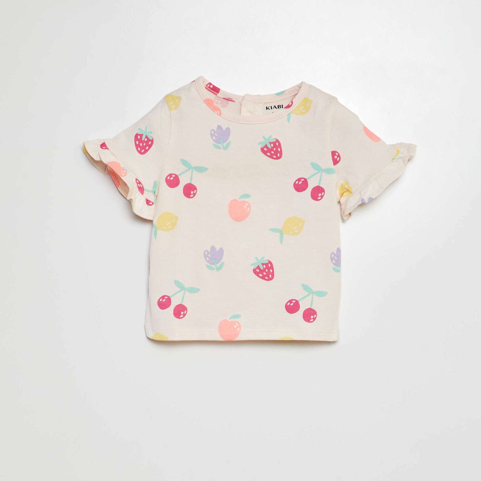T-shirt manches courtes volantées à imprimé ROSE