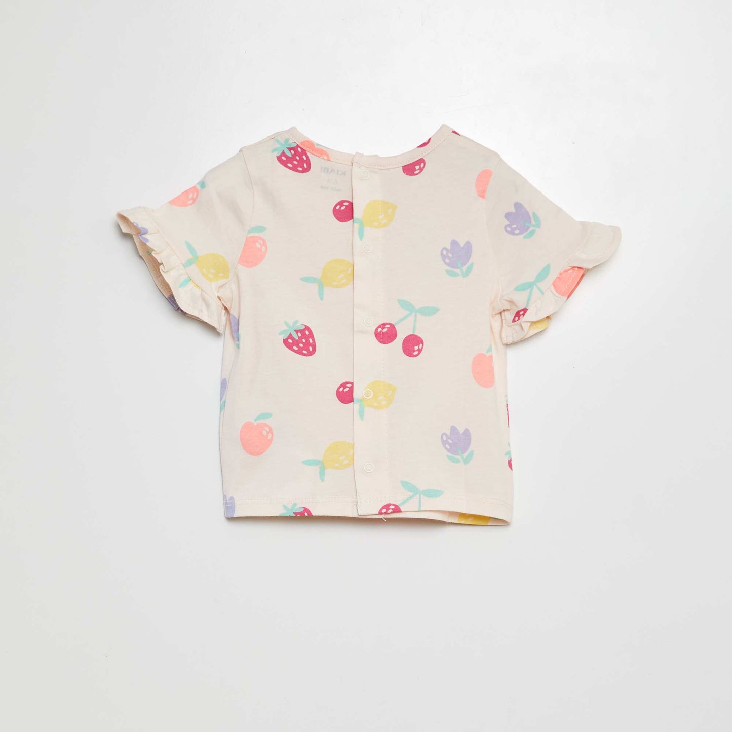 T-shirt manches courtes volantées à imprimé ROSE