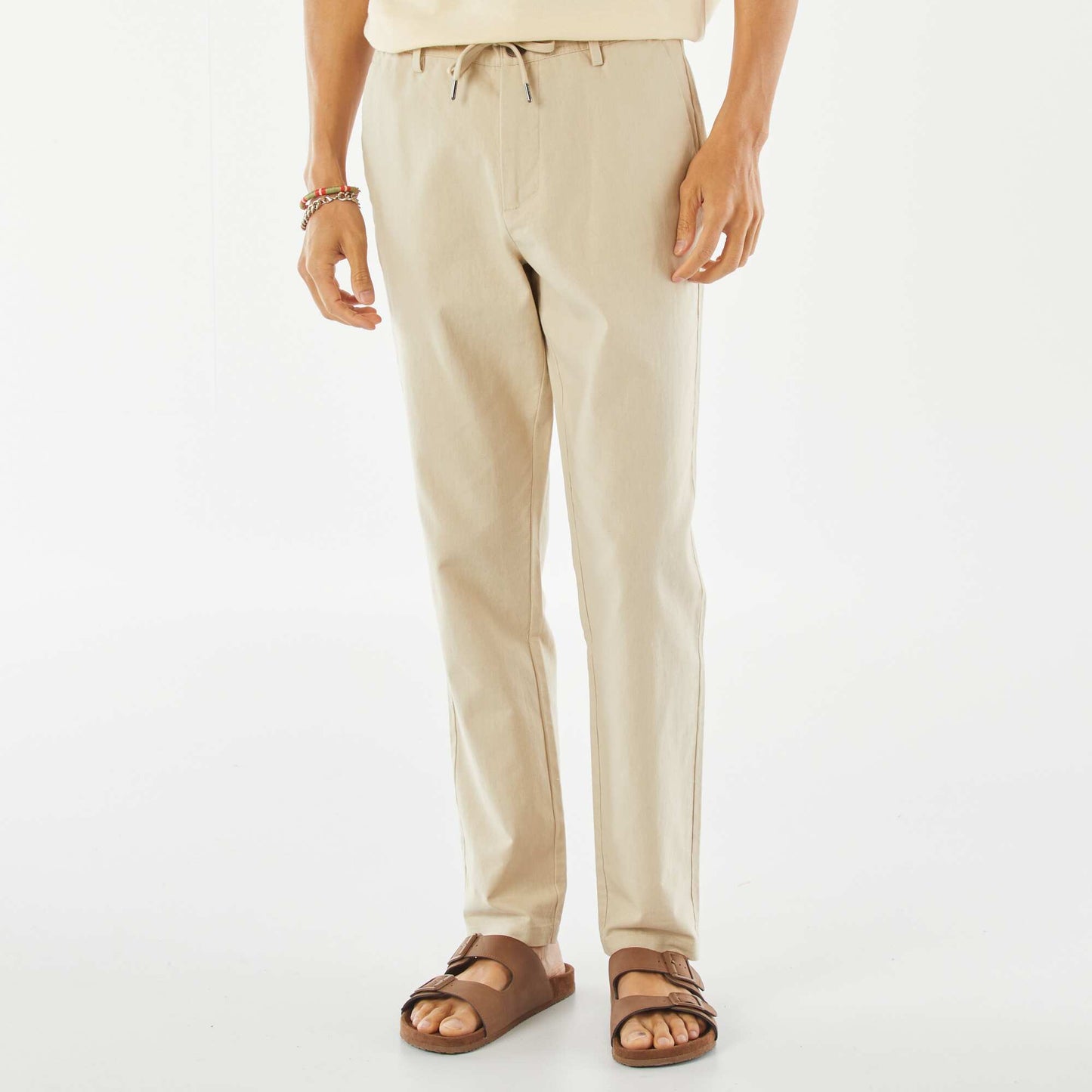 Pantalon chino droit en lin mélangé CRèME