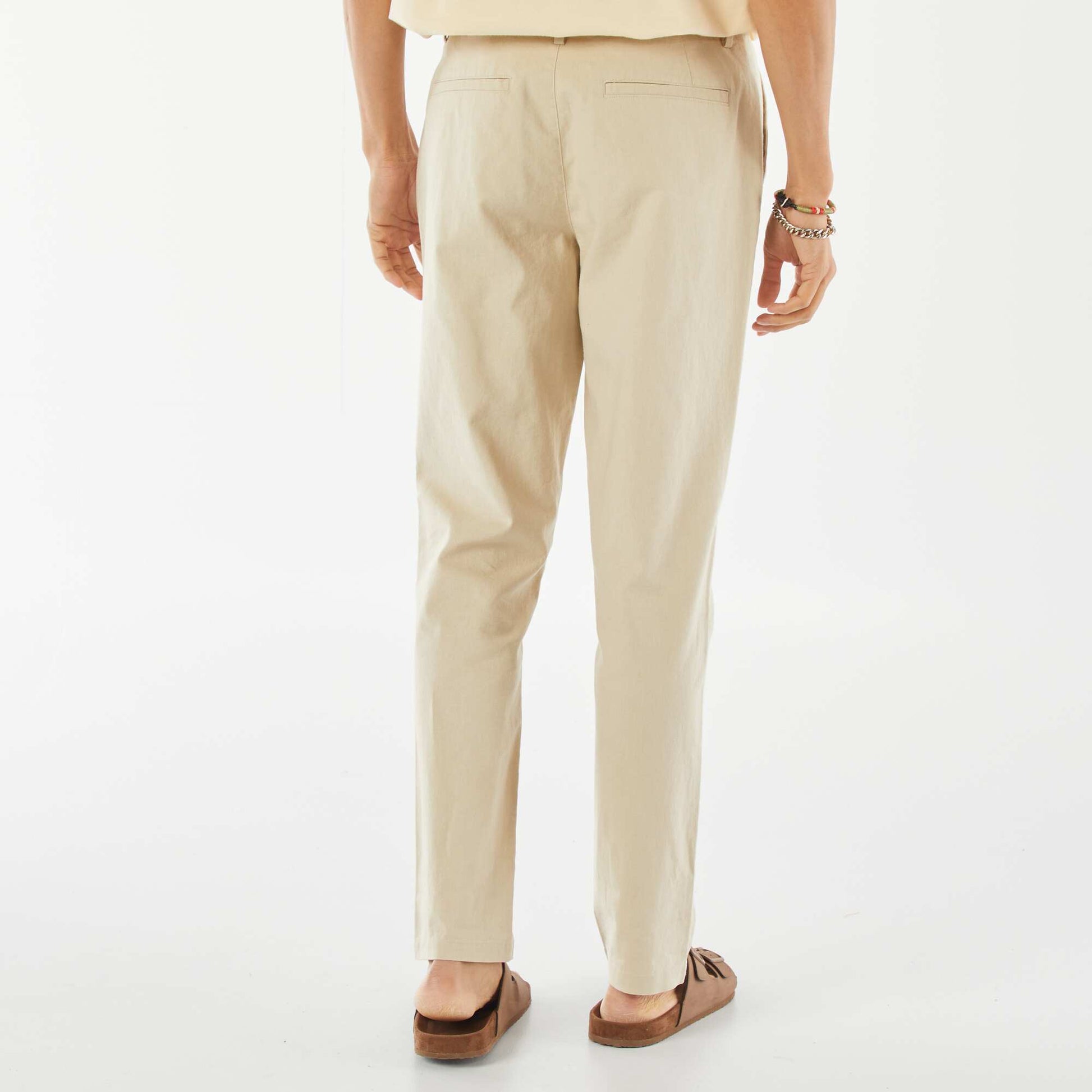 Pantalon chino droit en lin mélangé CRèME