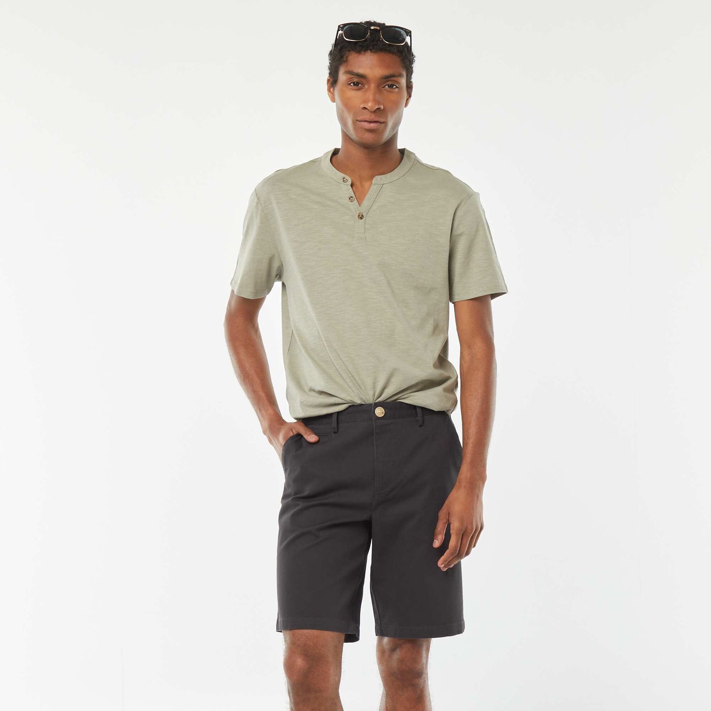 Bermuda en piqué de coton uni GRIS ANTHRACITE