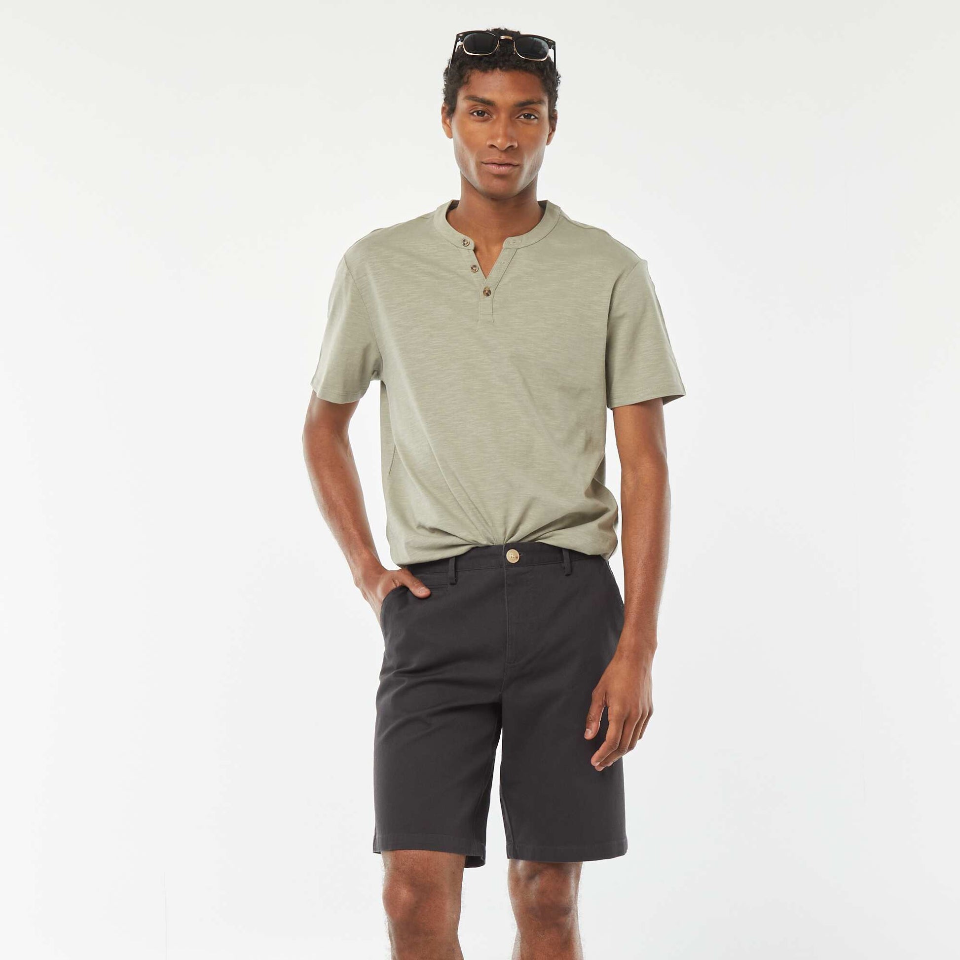 Bermuda en piqué de coton uni GRIS ANTHRACITE