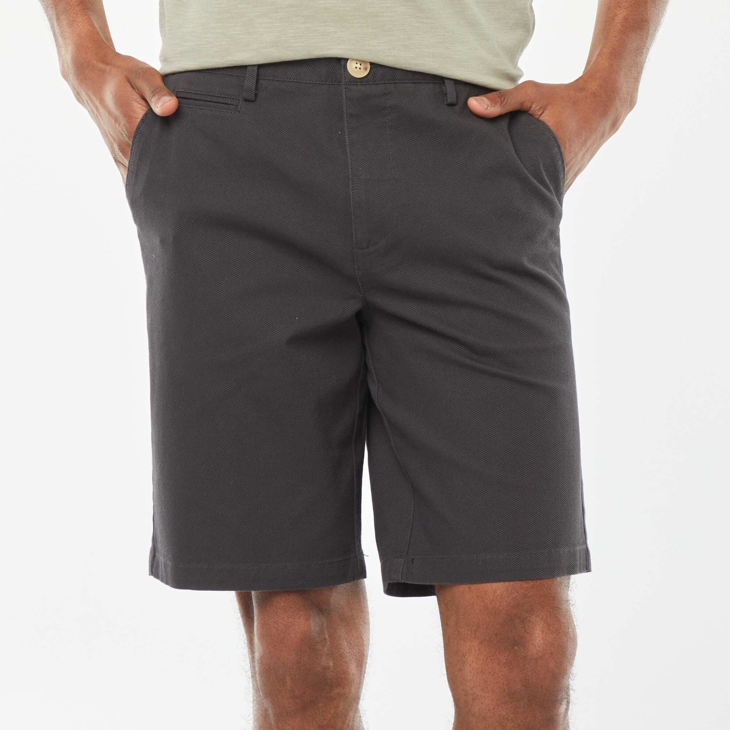 Bermuda en piqué de coton uni GRIS ANTHRACITE