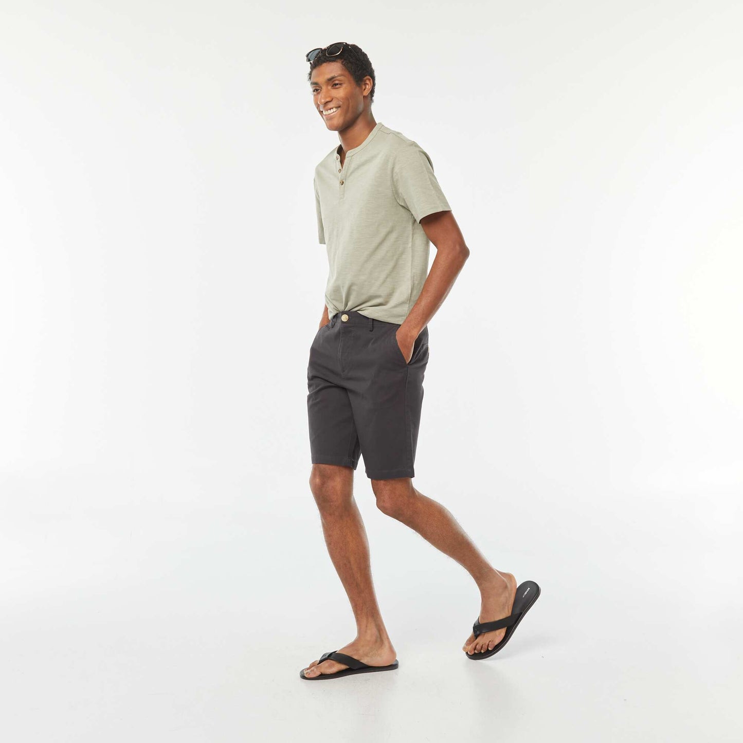 Bermuda en piqué de coton uni GRIS ANTHRACITE