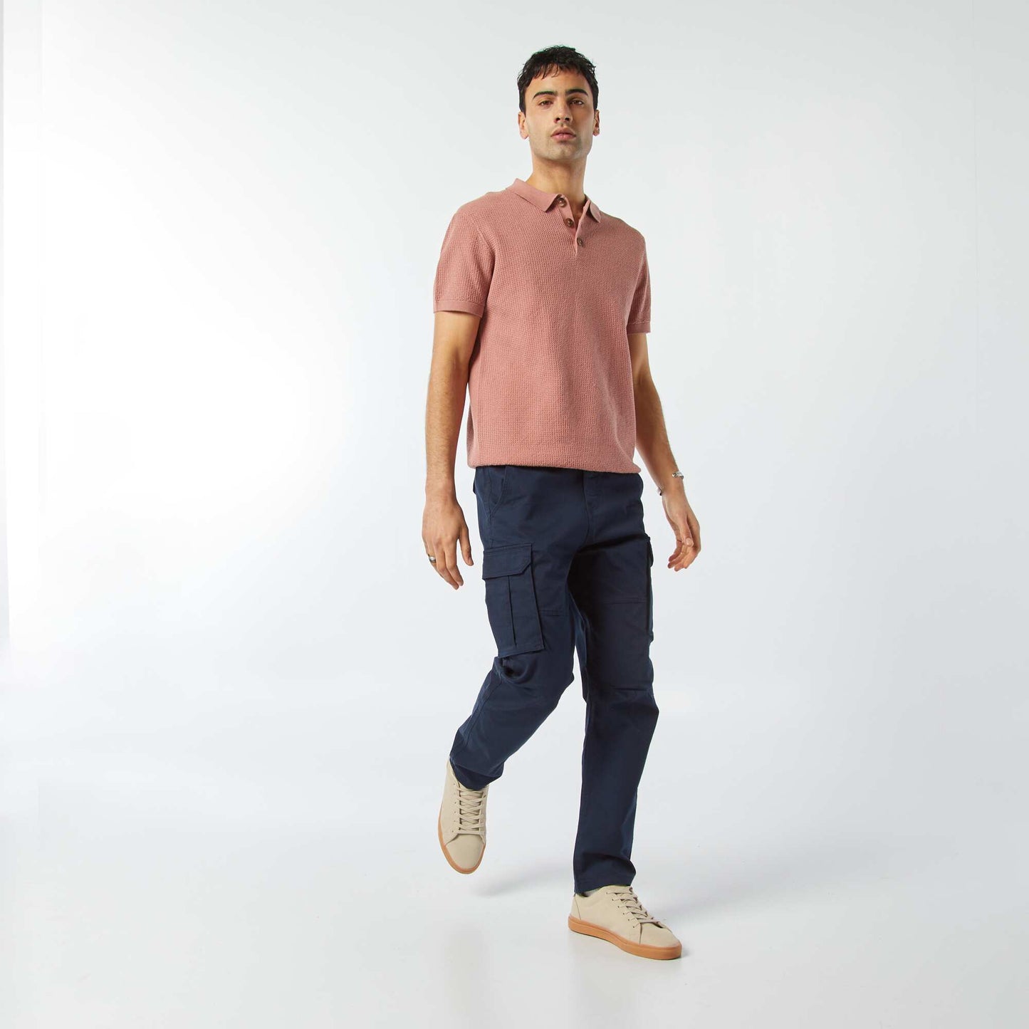 Pantalon multi-poches en dobby BLEU MARINE