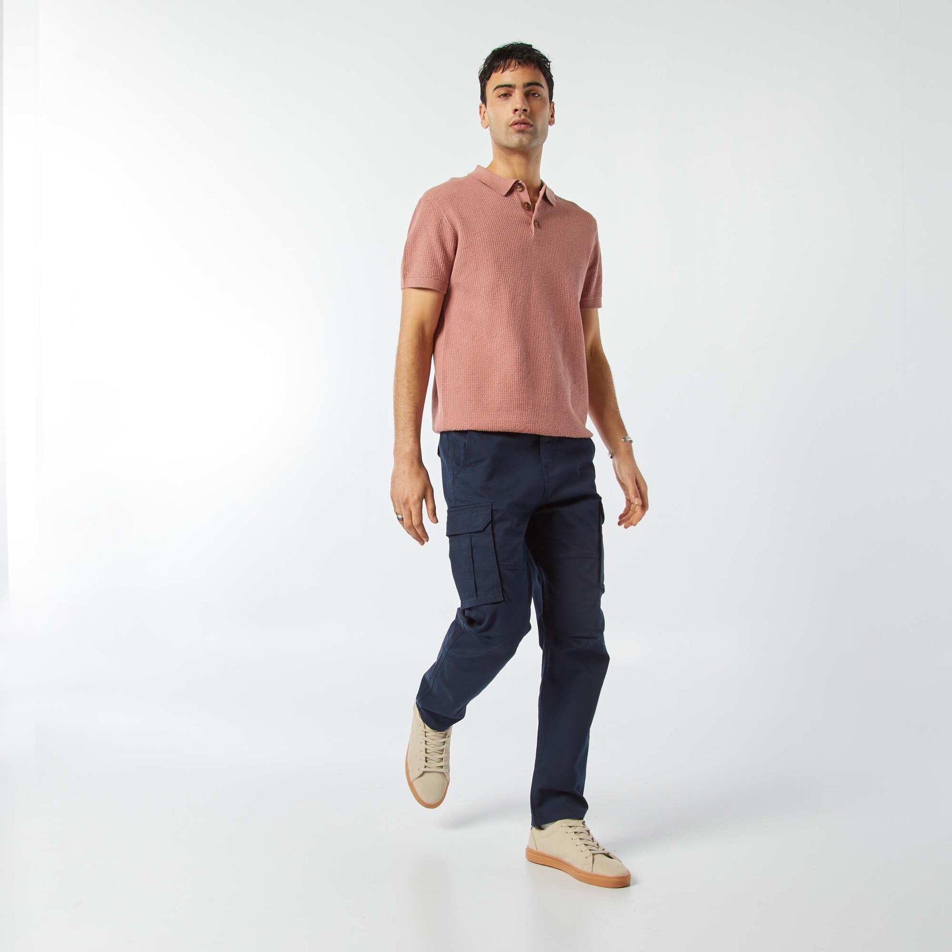 Pantalon multi-poches en dobby BLEU MARINE