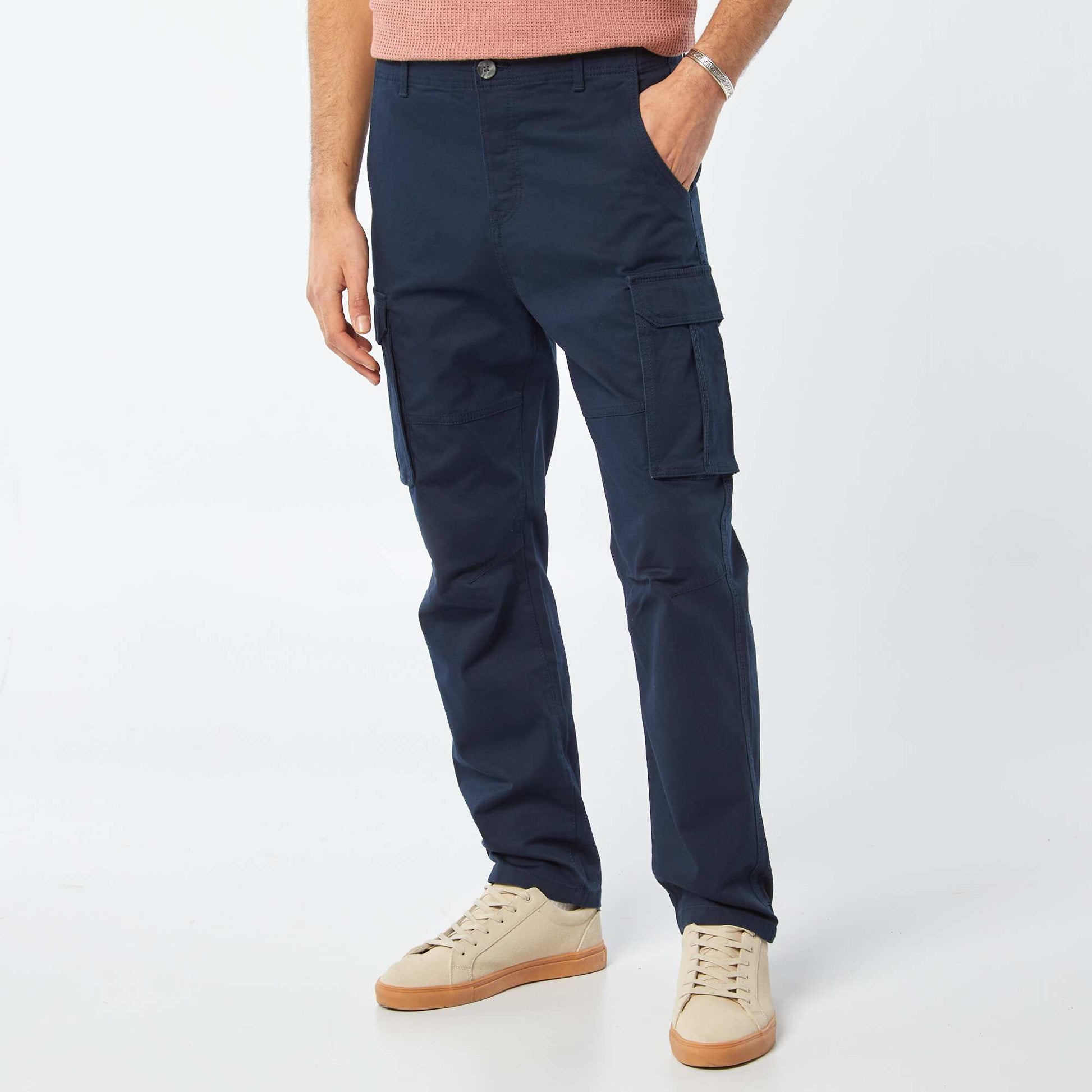 Pantalon multi-poches en dobby BLEU MARINE