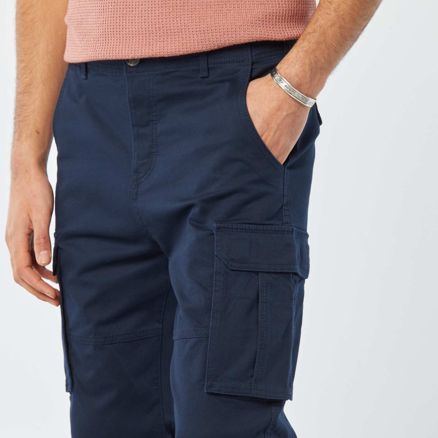Pantalon multi-poches en dobby BLEU MARINE