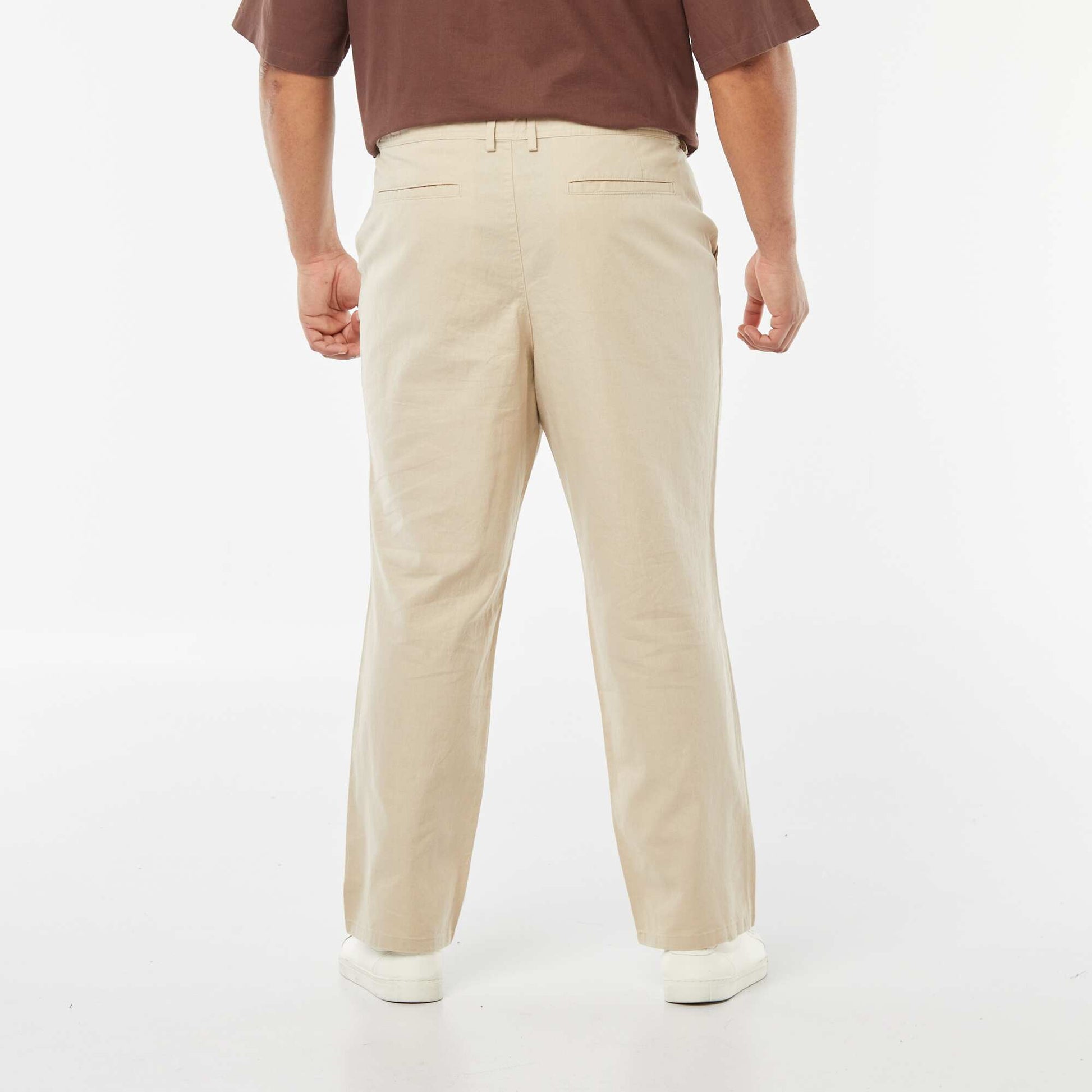 Pantalon chino regular en lin mélangé BEIGE
