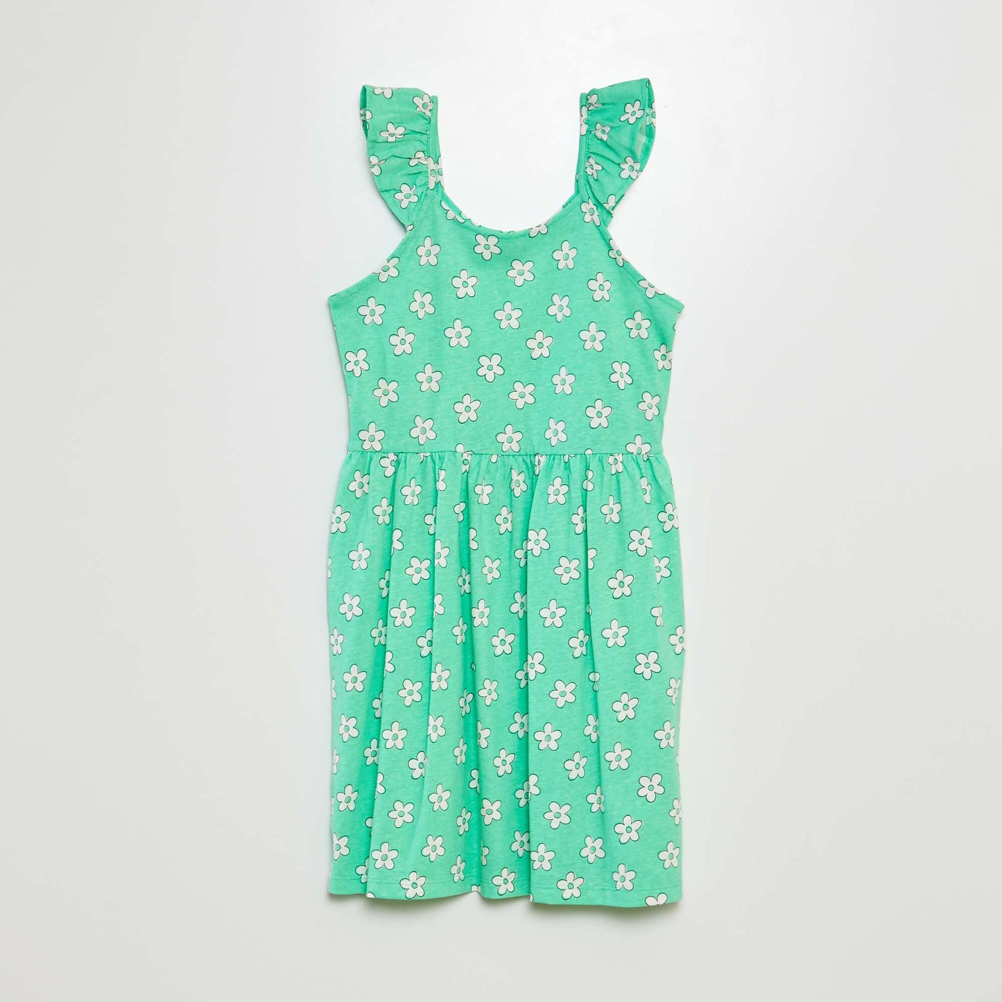 Robe à bretelles volantées à motif VERT FLEURS