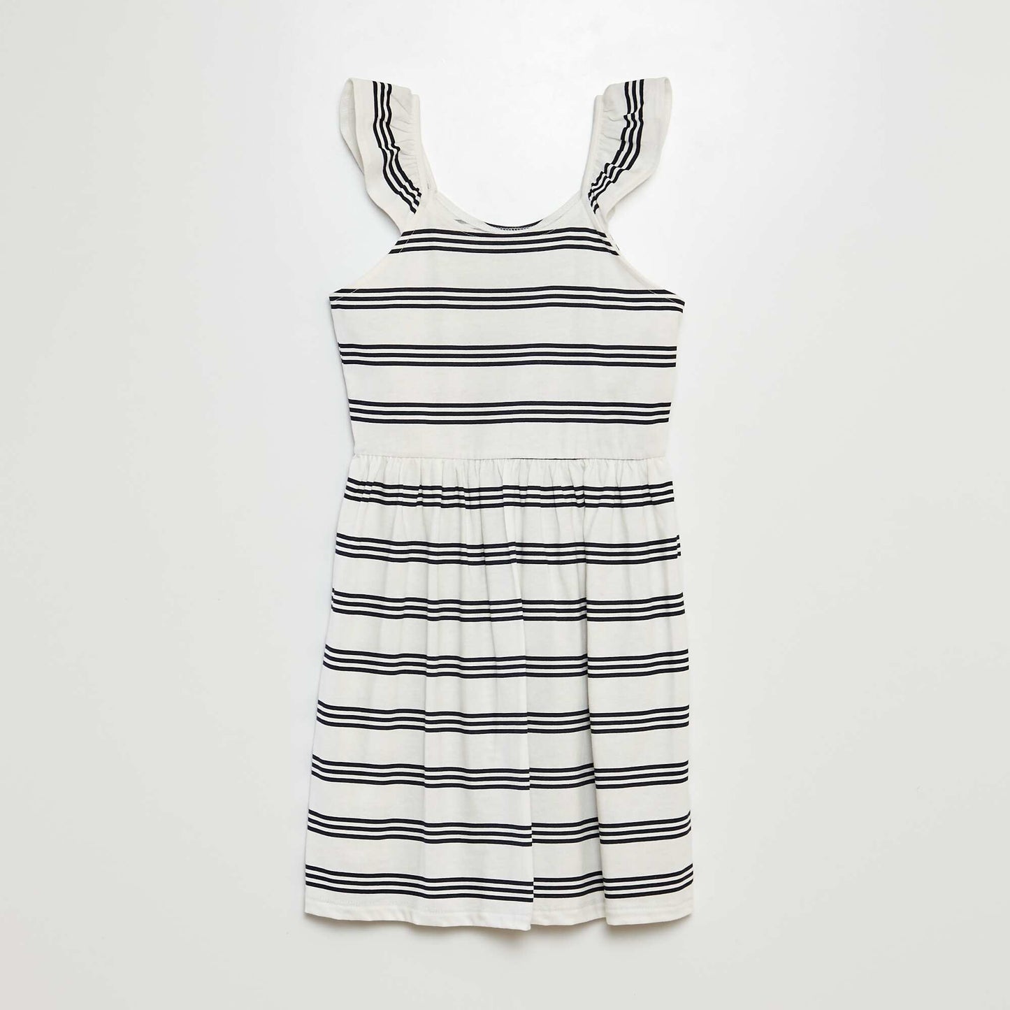 Robe à bretelles volantées à motif BLANC RAYé