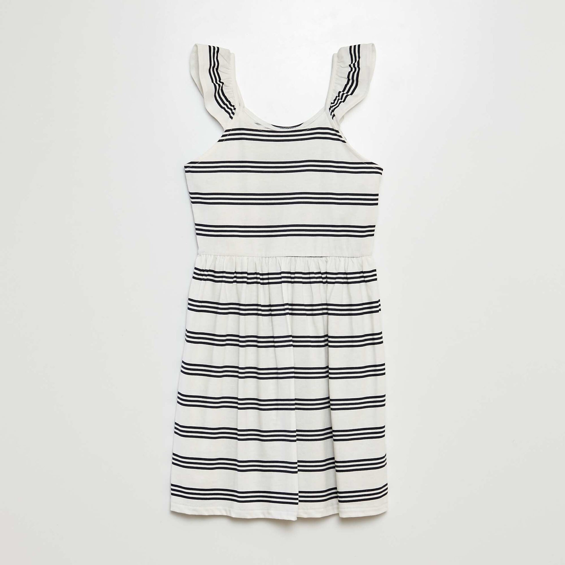 Robe à bretelles volantées à motif BLANC RAYé