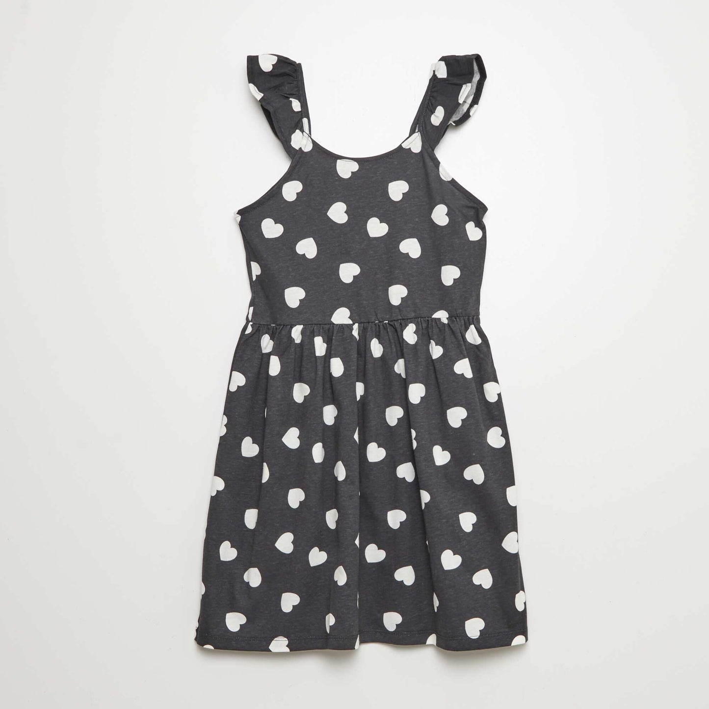 Robe à bretelles volantées à motif NOIR CœUR