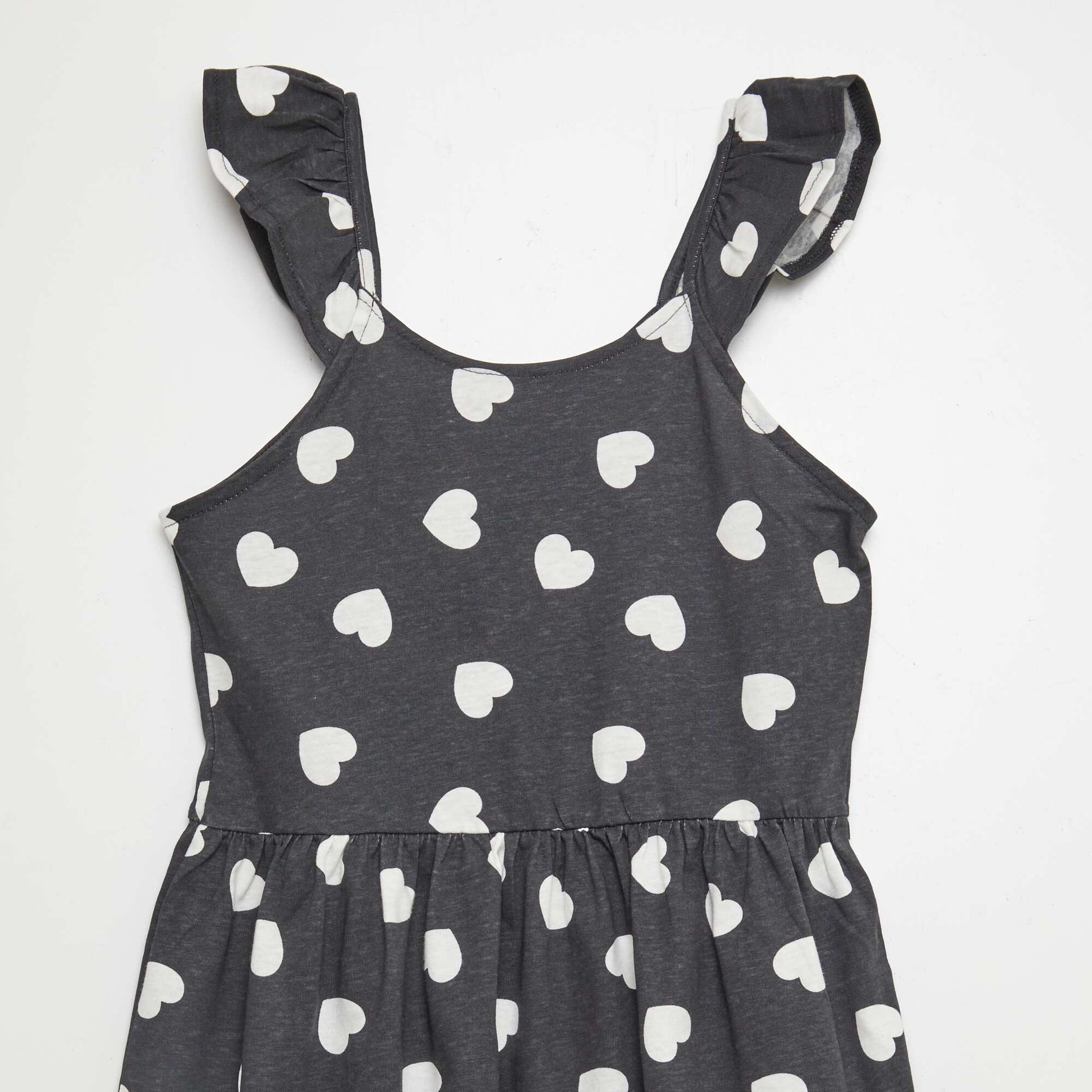 Robe à bretelles volantées à motif NOIR CœUR