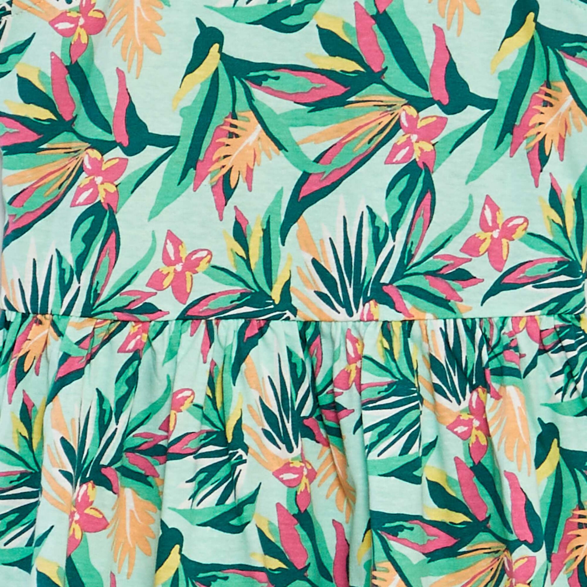Robe à bretelles volantées à motif VERT FEUILLAGE