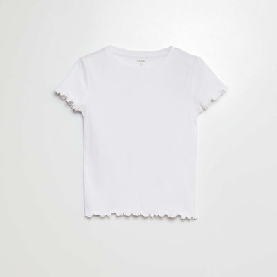 T-shirt côtelé bords ondulés BLANC