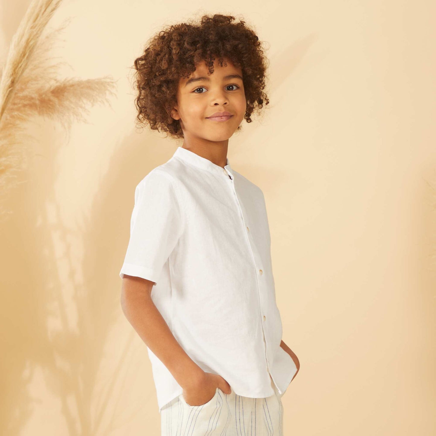 Chemise à col mao et manches courtes BLANC