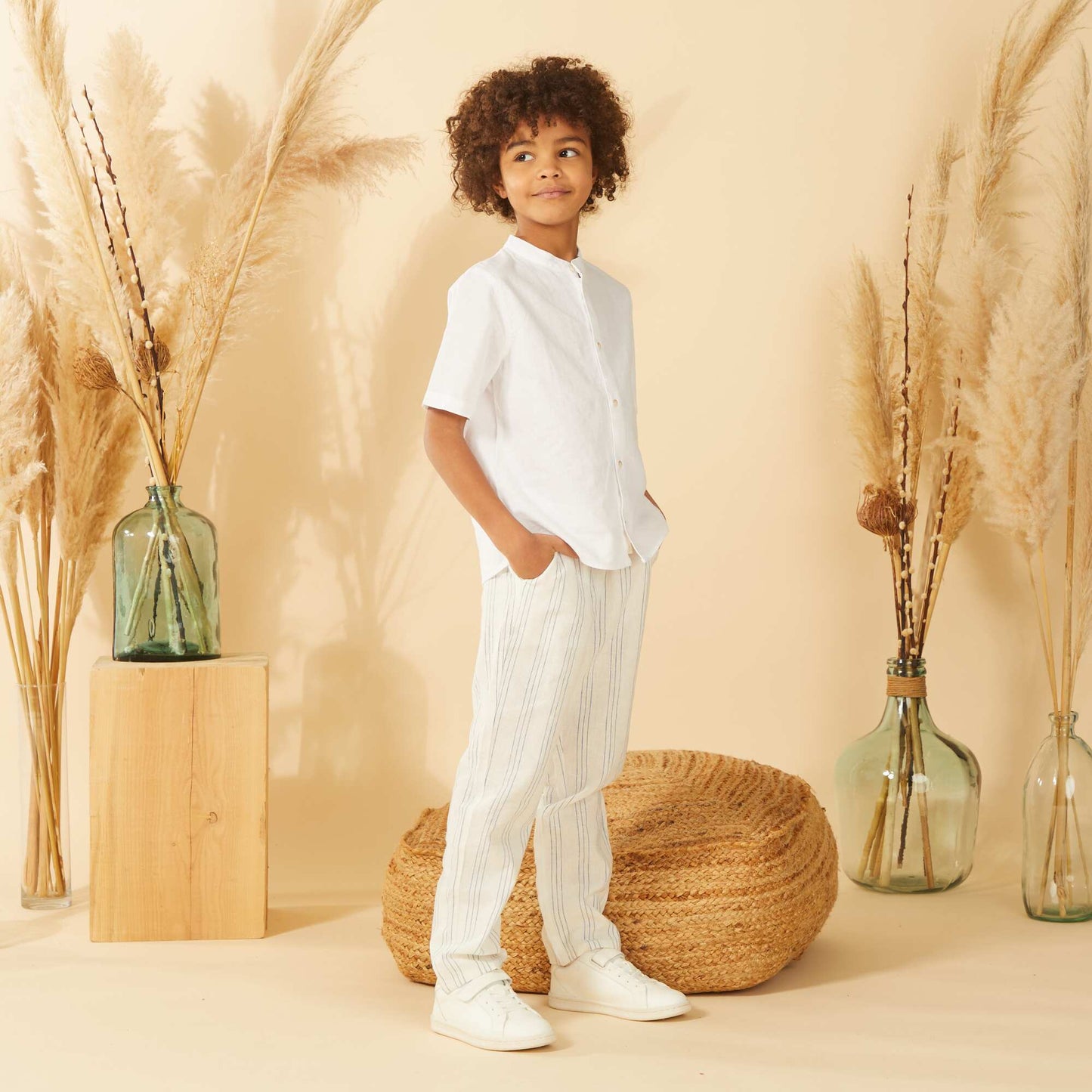 Chemise à col mao et manches courtes BLANC
