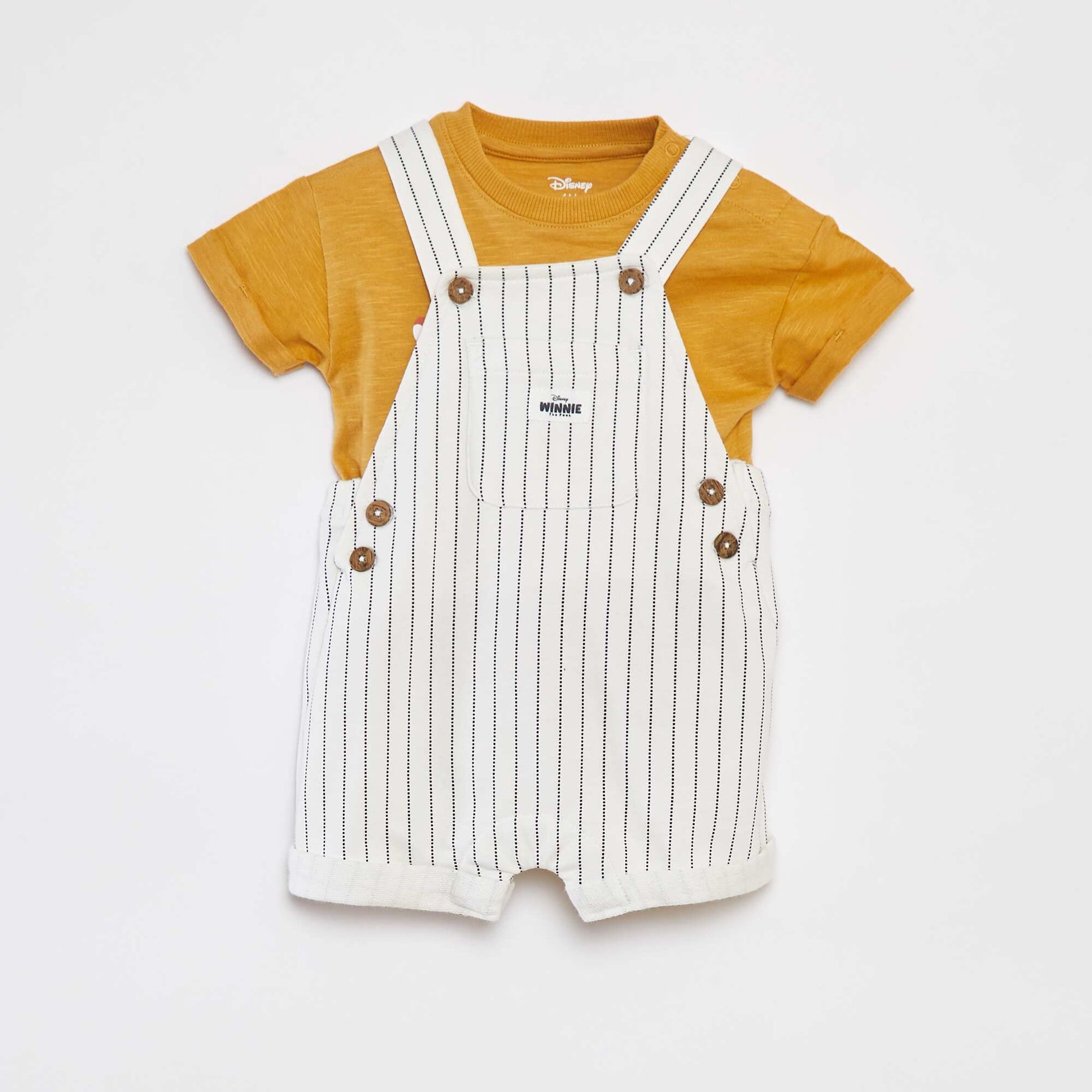 Ensemble t-shirt 'Disney' + salopette courte rayée - 2 pièces JAUNE