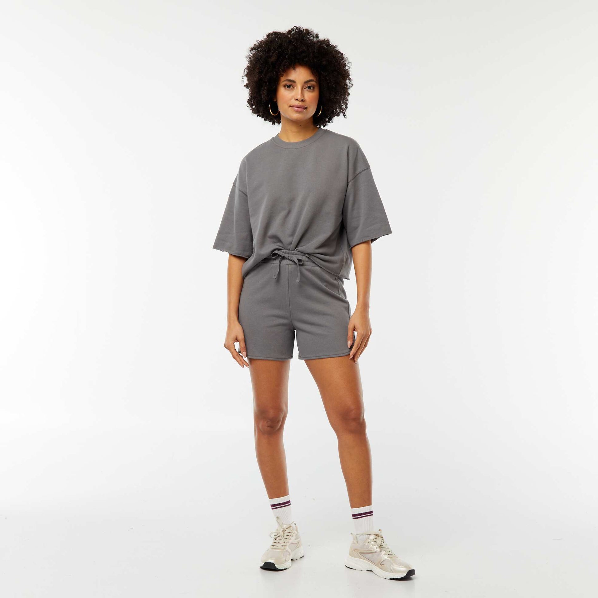 Short en molleton avec cordons GRIS