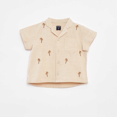 Chemise brodée à manches courtes BEIGE