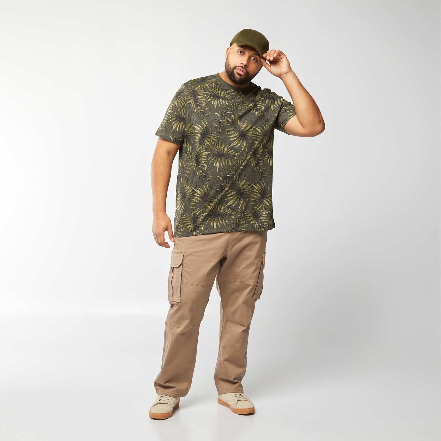T-shirt en maille jersey imprimé avec manches courtes KAKI