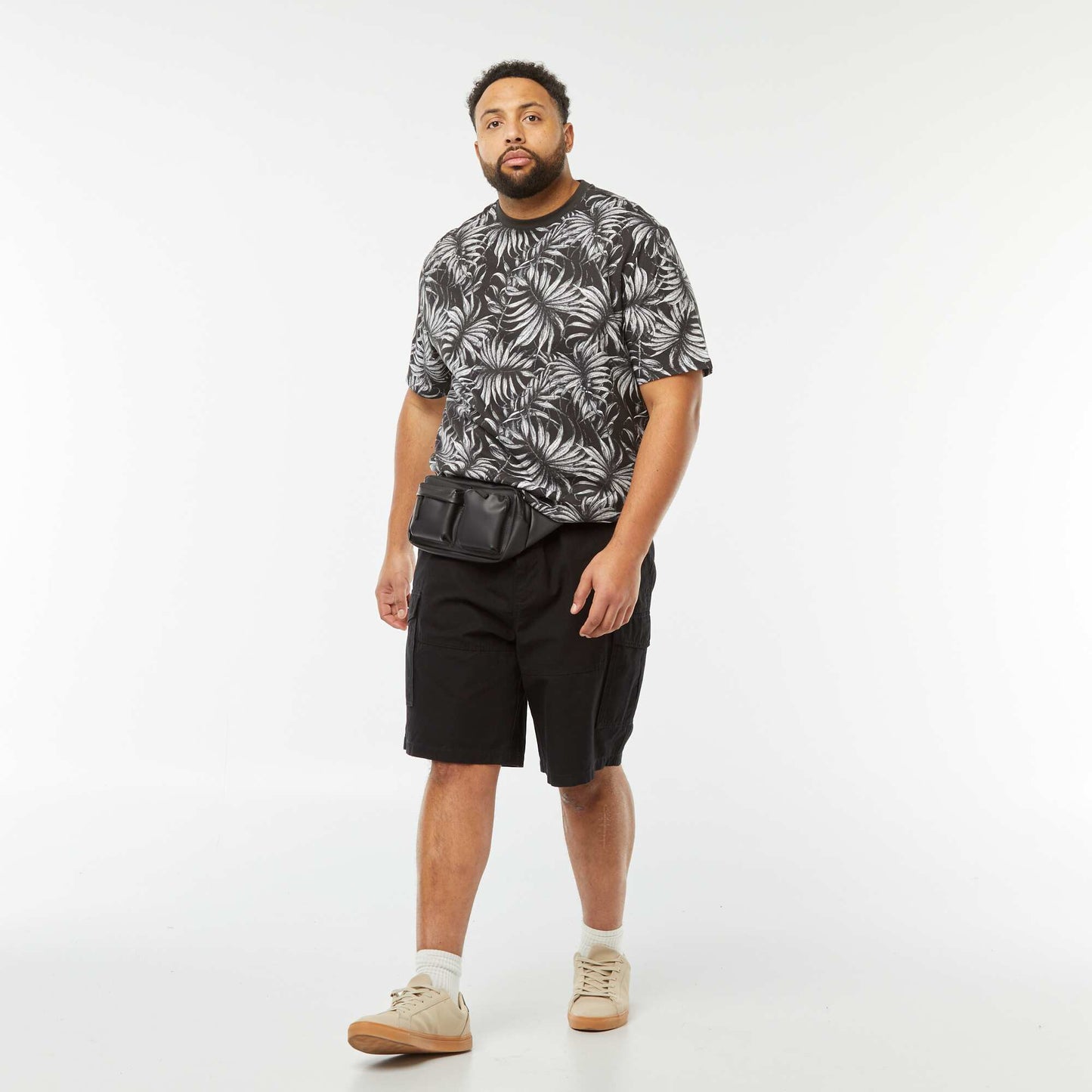 T-shirt en maille jersey imprimé avec manches courtes NOIR