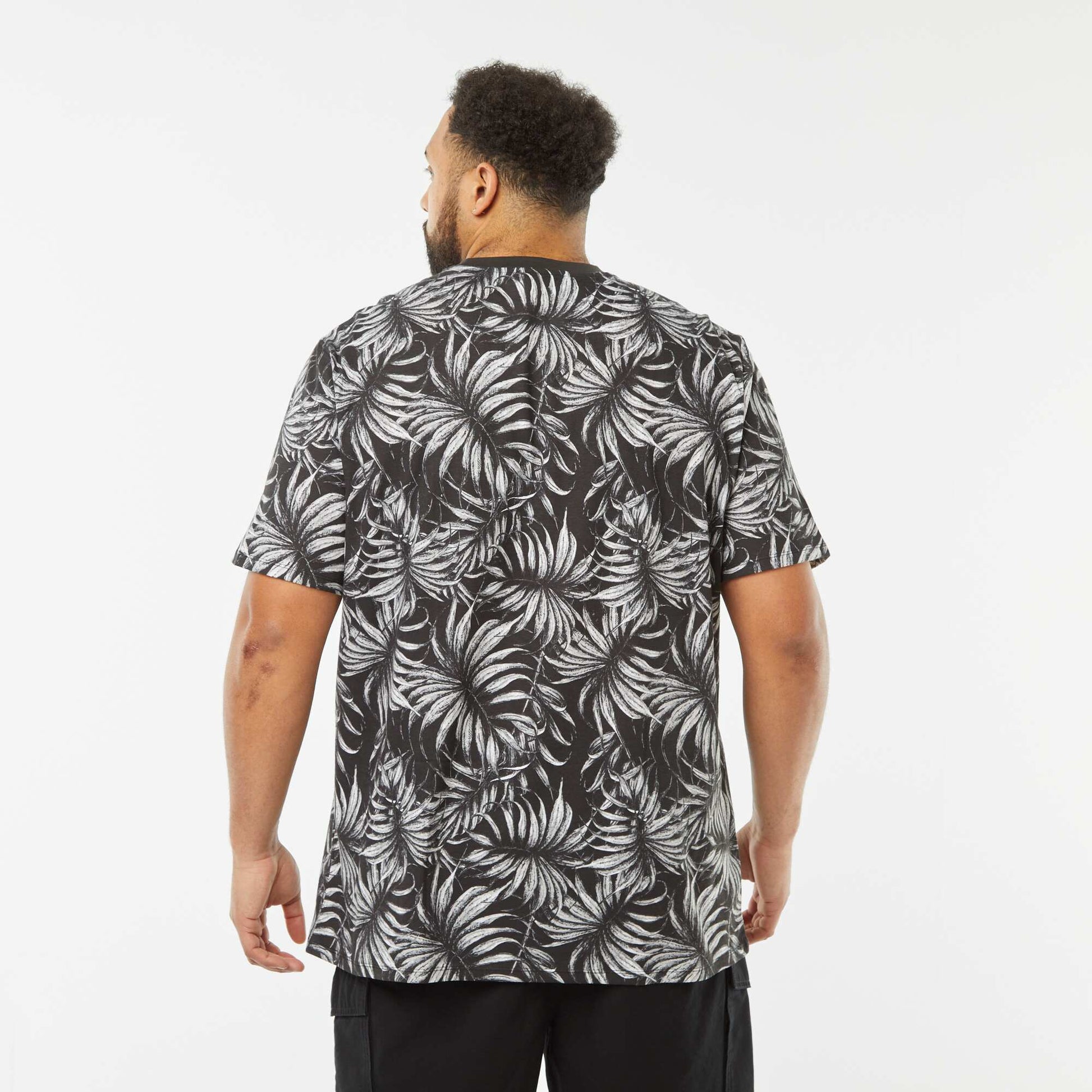 T-shirt en maille jersey imprimé avec manches courtes NOIR