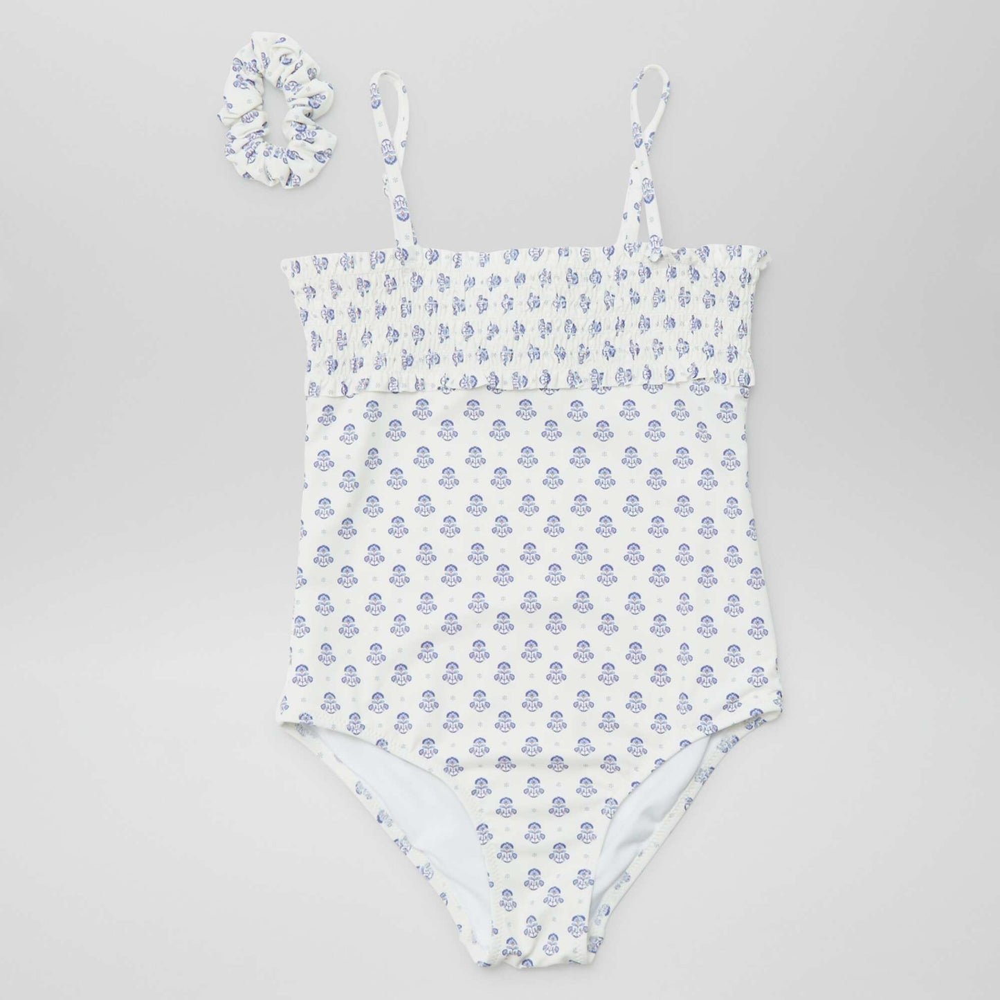 Maillot de bain 1 pièce à imprimé + chouchou - 2 pièces BLANC