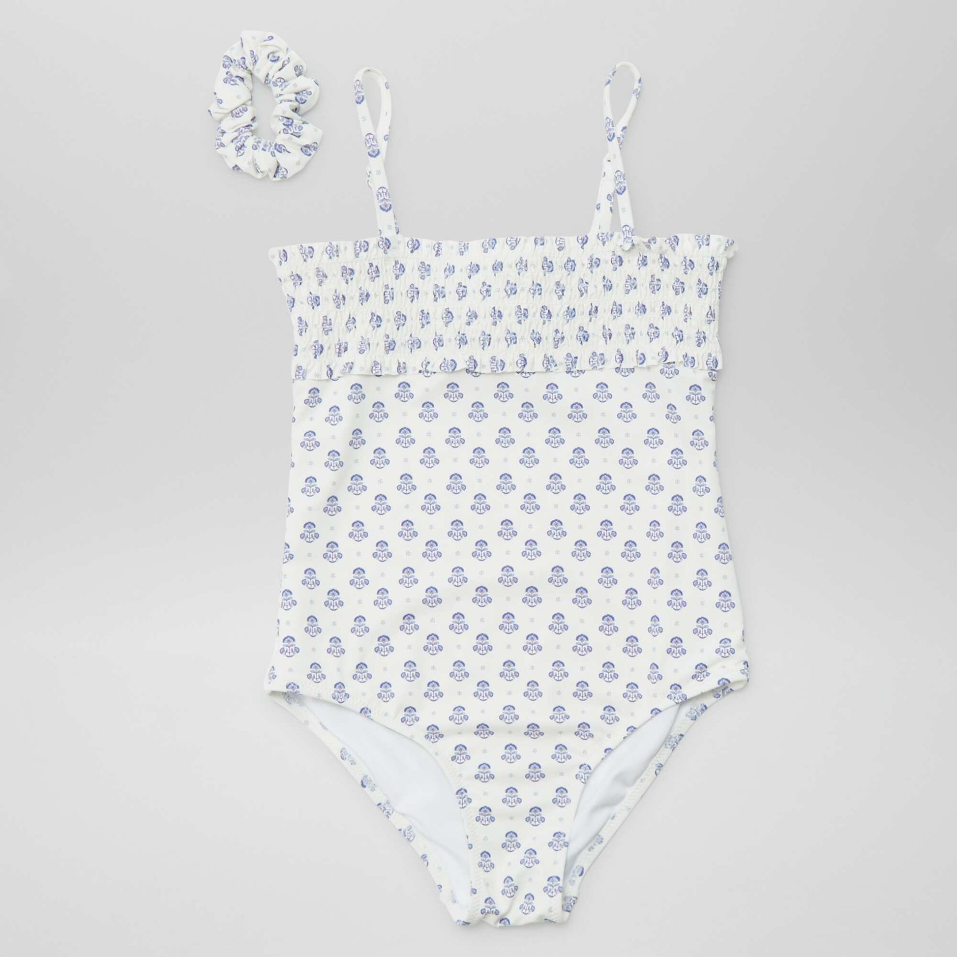 Maillot de bain 1 pièce à imprimé + chouchou - 2 pièces BLANC