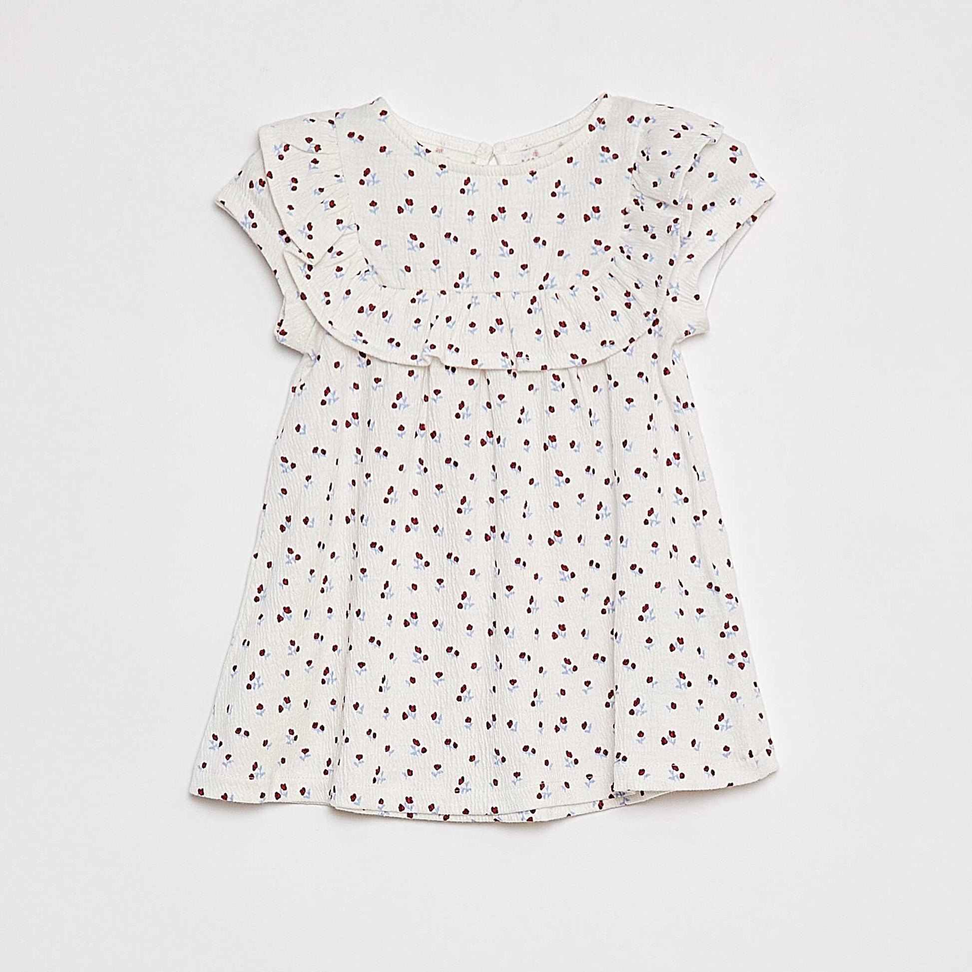 Robe volantée à manches courtes BLANC