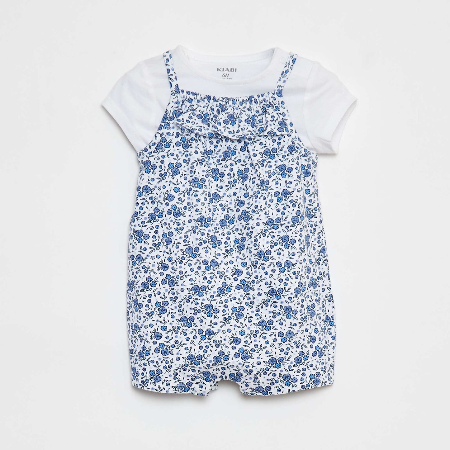 T-shirt + combishort à imprimé fleuri - 2 pièces BLANC/BLEU
