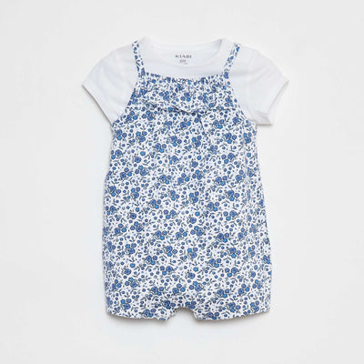 T-shirt + combishort à imprimé fleuri - 2 pièces BLANC/BLEU