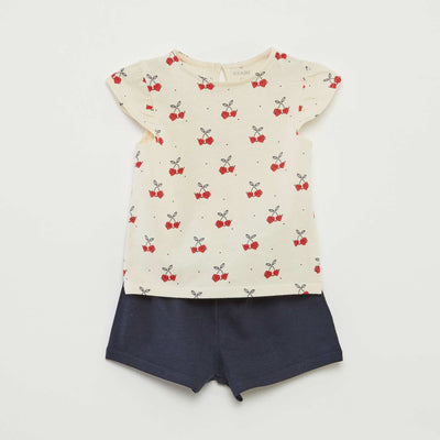 Ensemble short + t-shirt volanté - 2 pièces BLANC