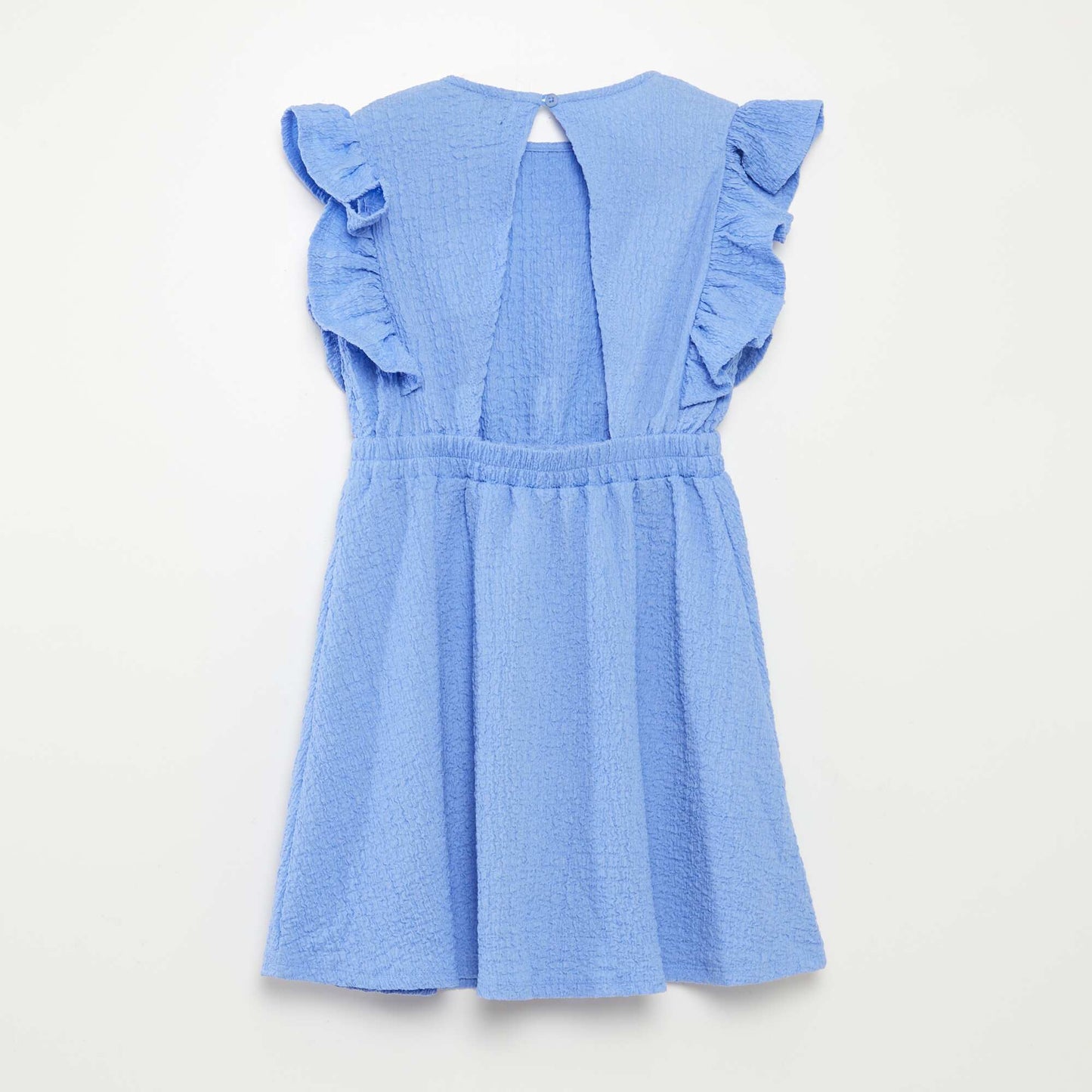 Robe volantée en matière gaufrée BLEU CLAIR