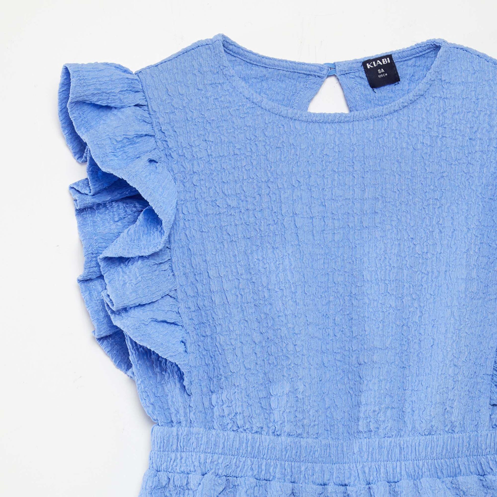 Robe volantée en matière gaufrée BLEU CLAIR