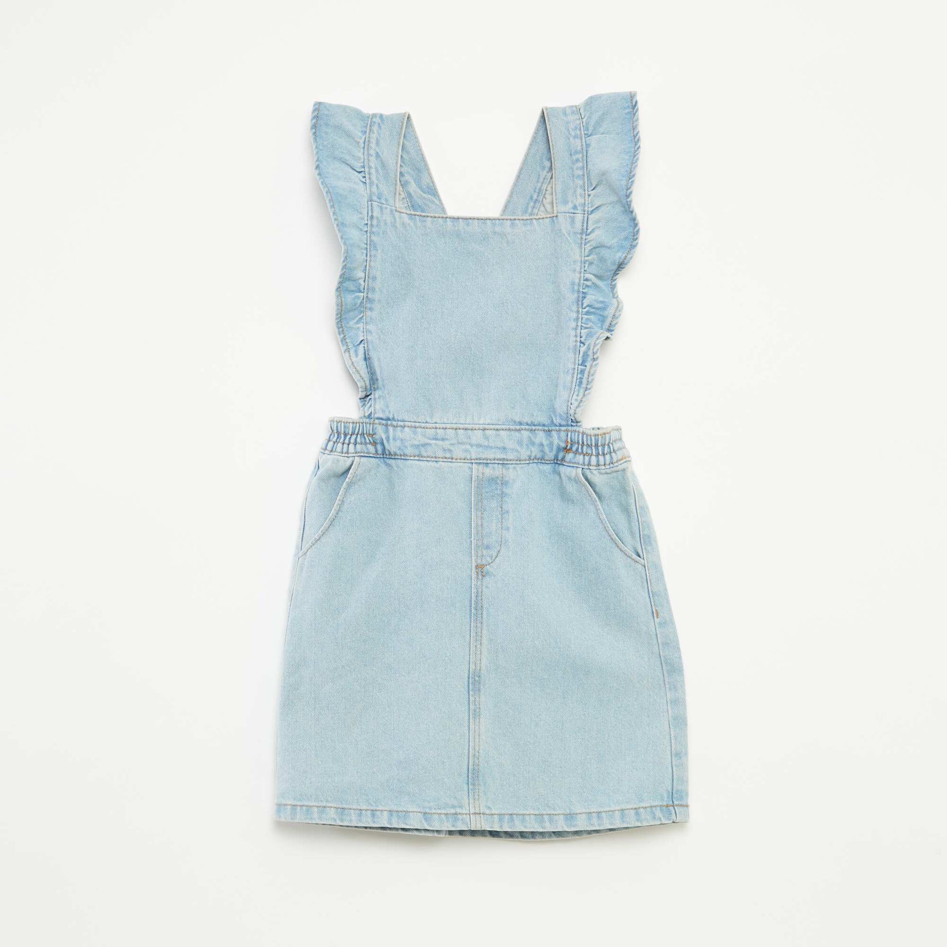 Salopette robe en jean avec volants BLEU