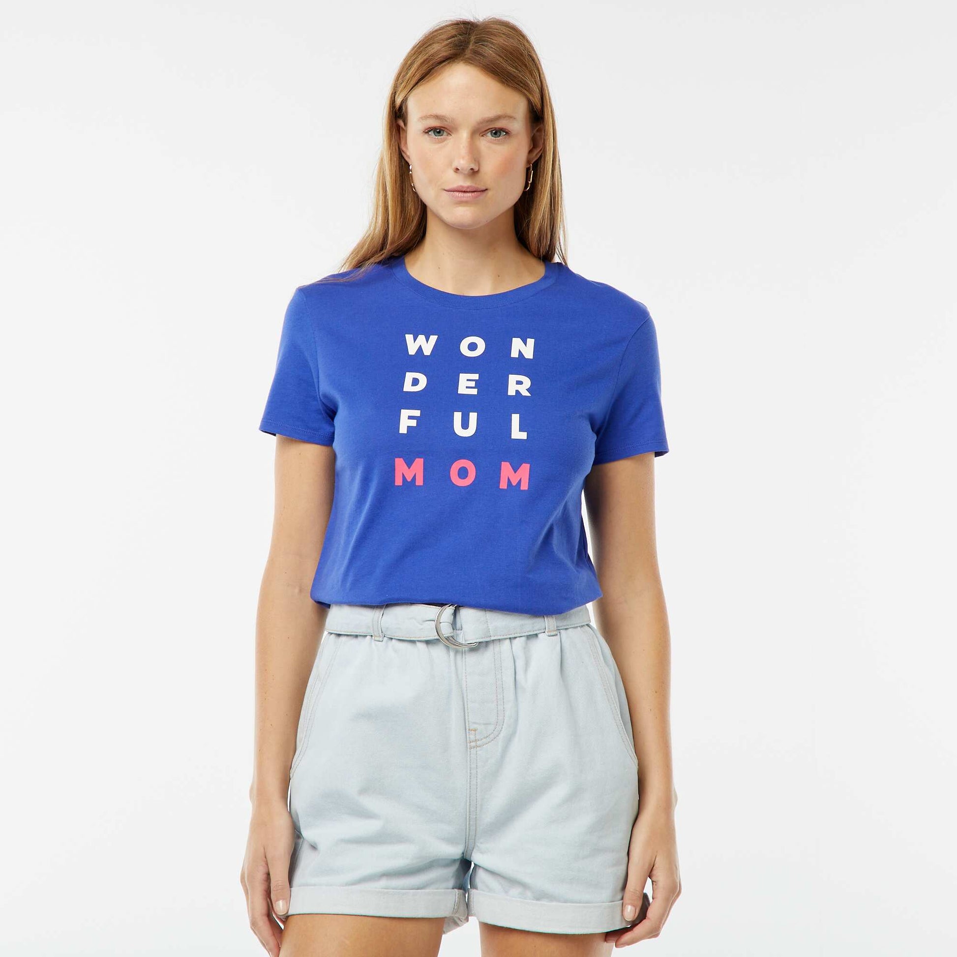 T-shirt imprimé manches courtes 'fête des mères' BLEU