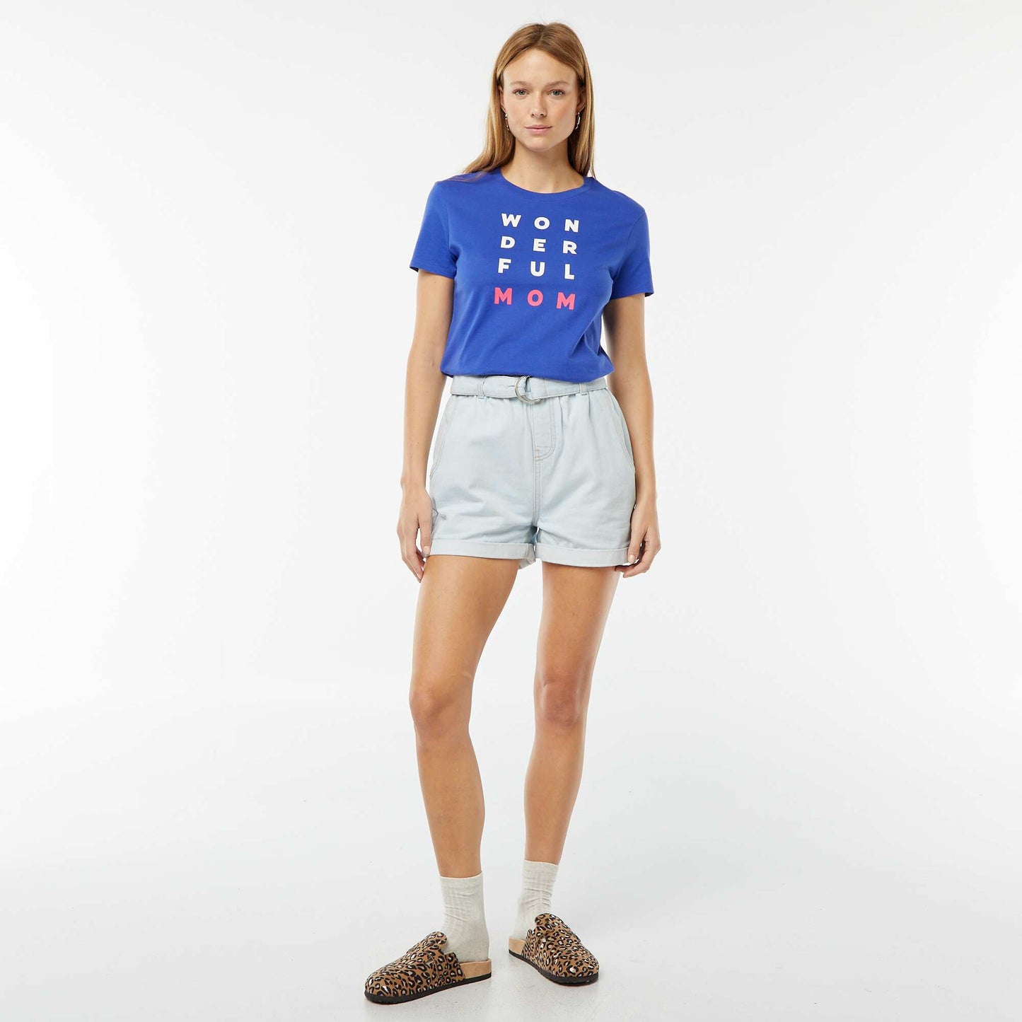T-shirt imprimé manches courtes 'fête des mères' BLEU