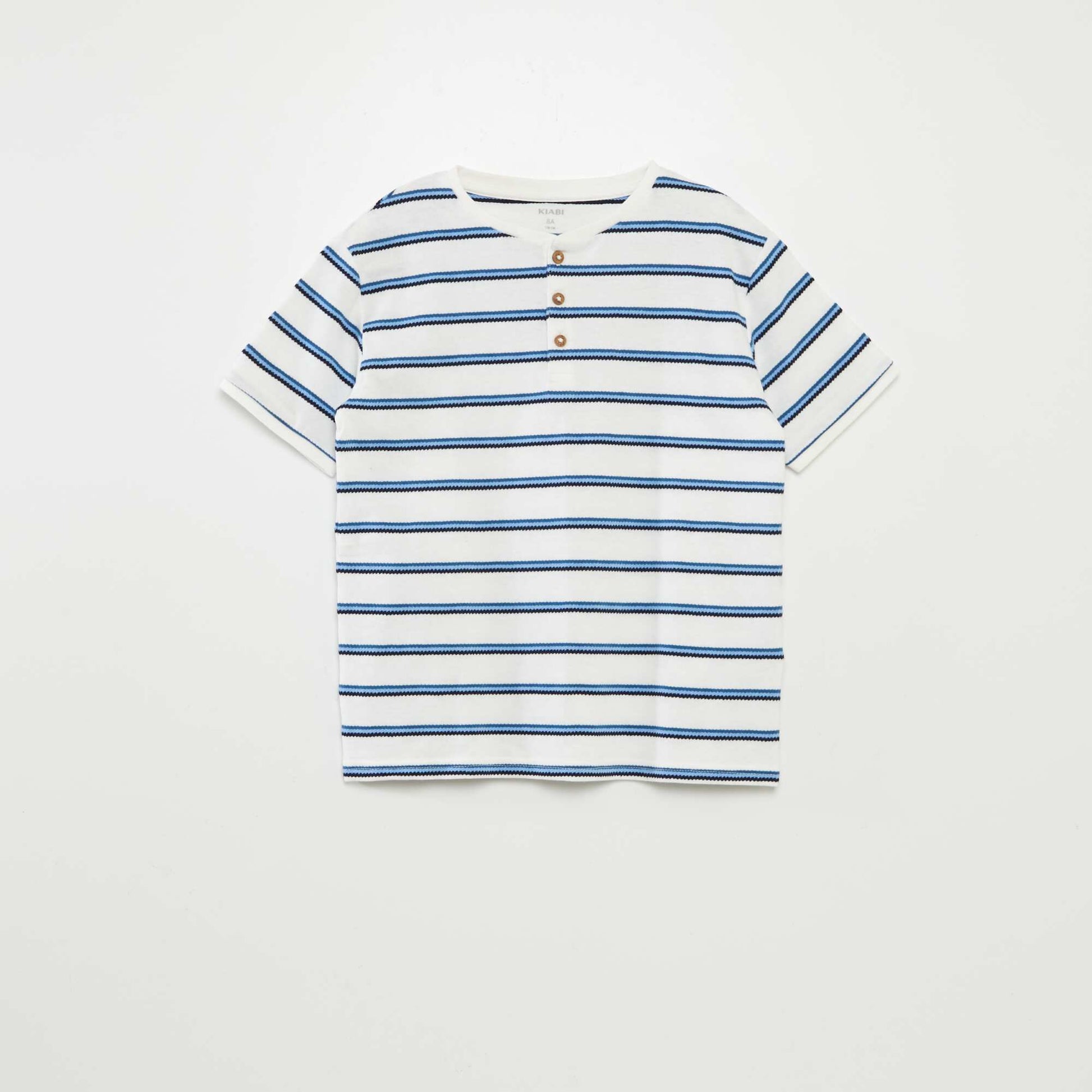 T-shirt rayé avec col tunisien BLEU