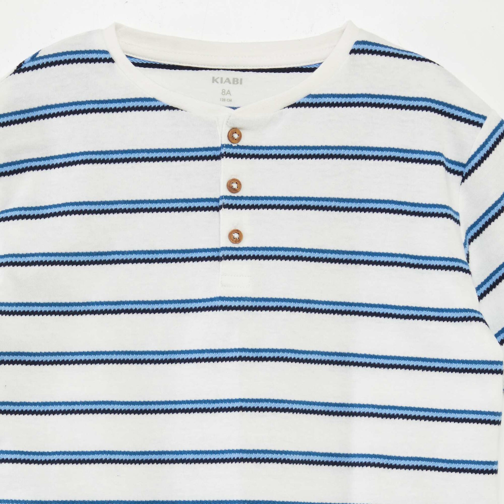T-shirt rayé avec col tunisien BLEU