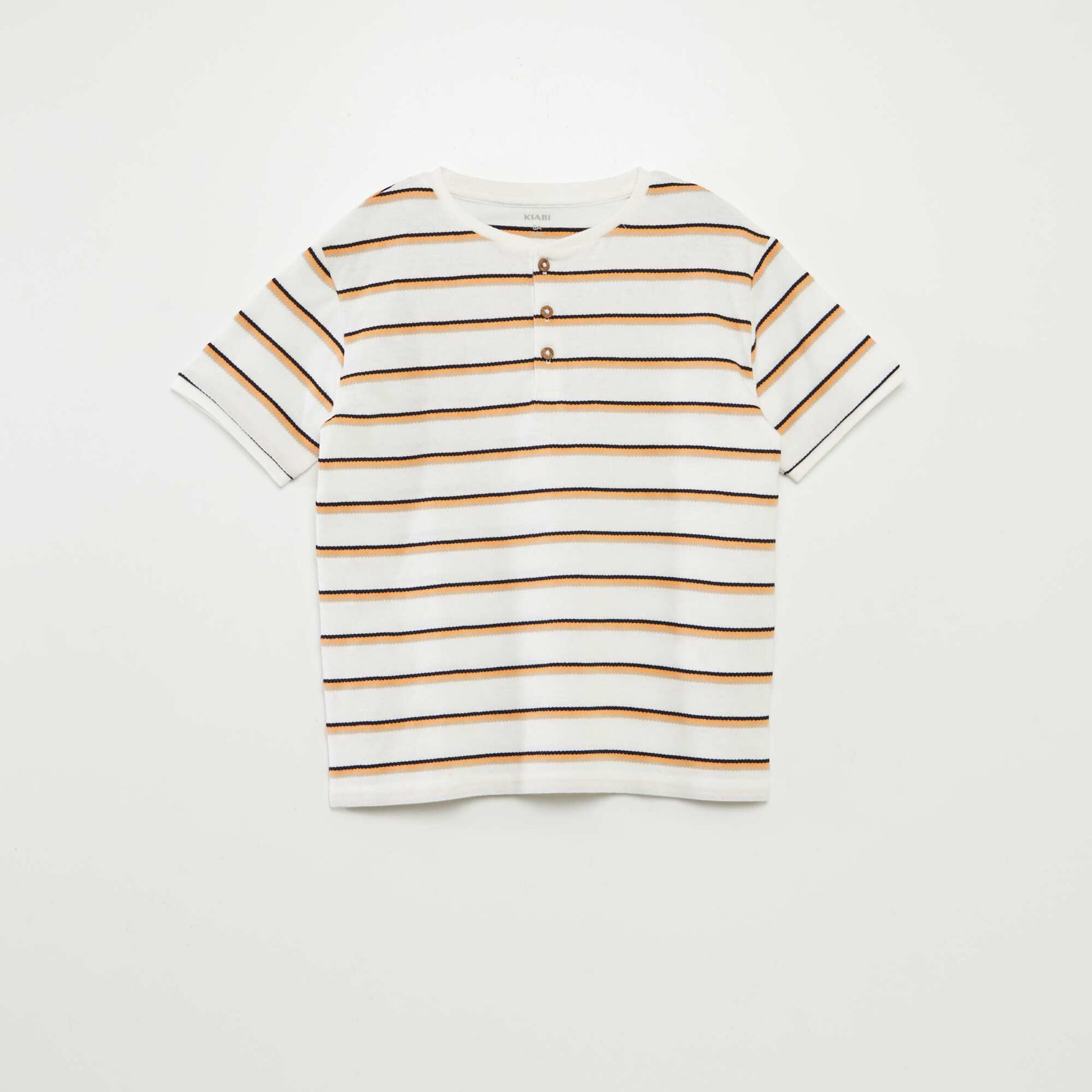 T-shirt rayé avec col tunisien ORANGE