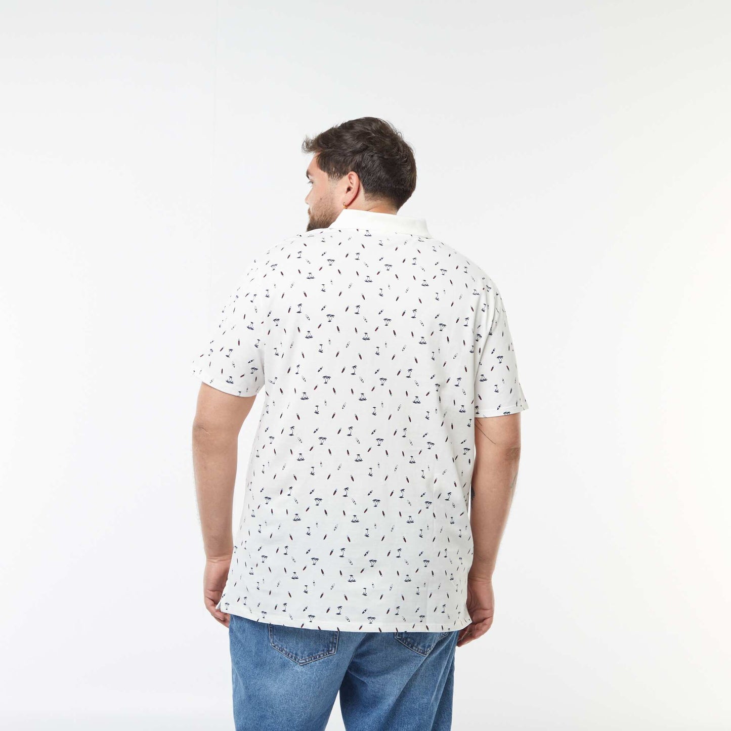 Polo à motifs en maille piquée BLANC