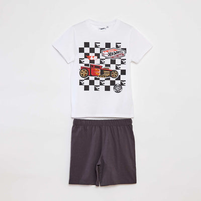 Ensemble pyjama 'Hot Wheels' short + t-shirt - 2 pièces BLANC