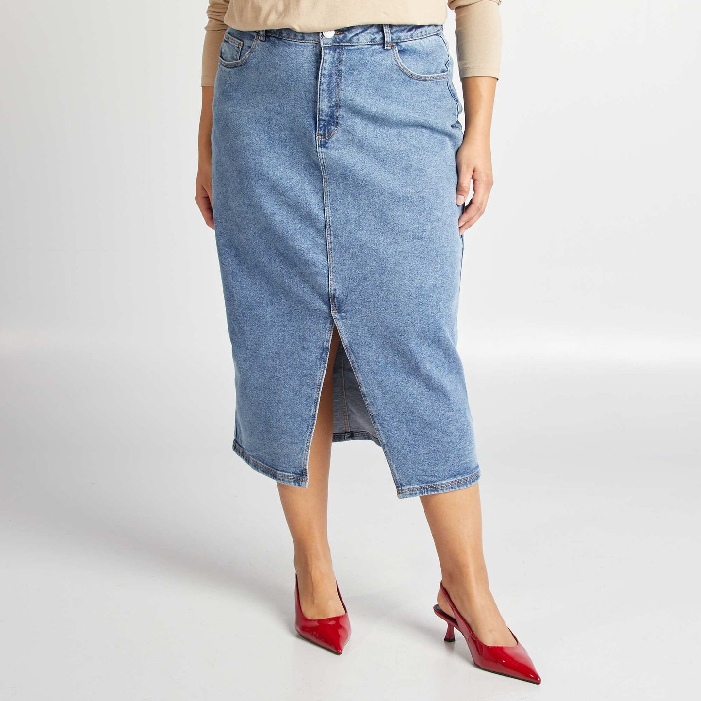 Jupe en jean midi BLEU