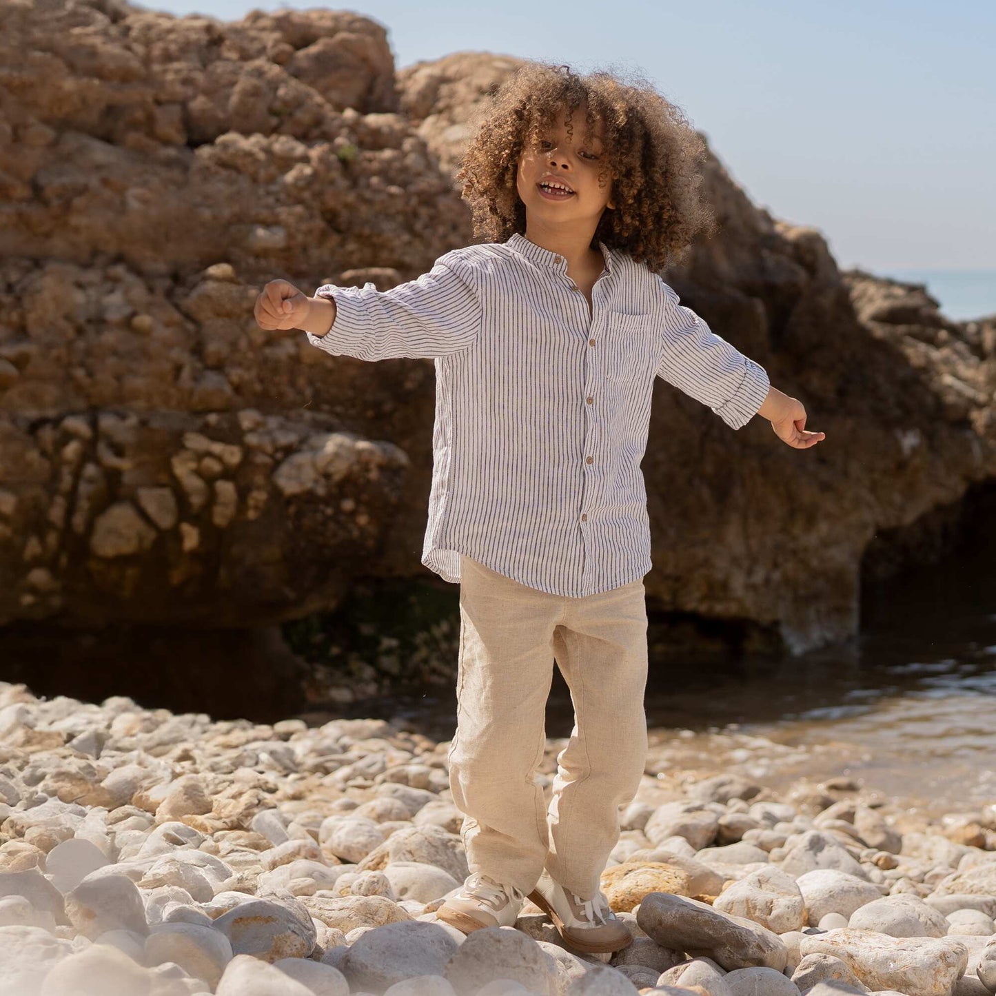 Pantalon regular en lin BLANC