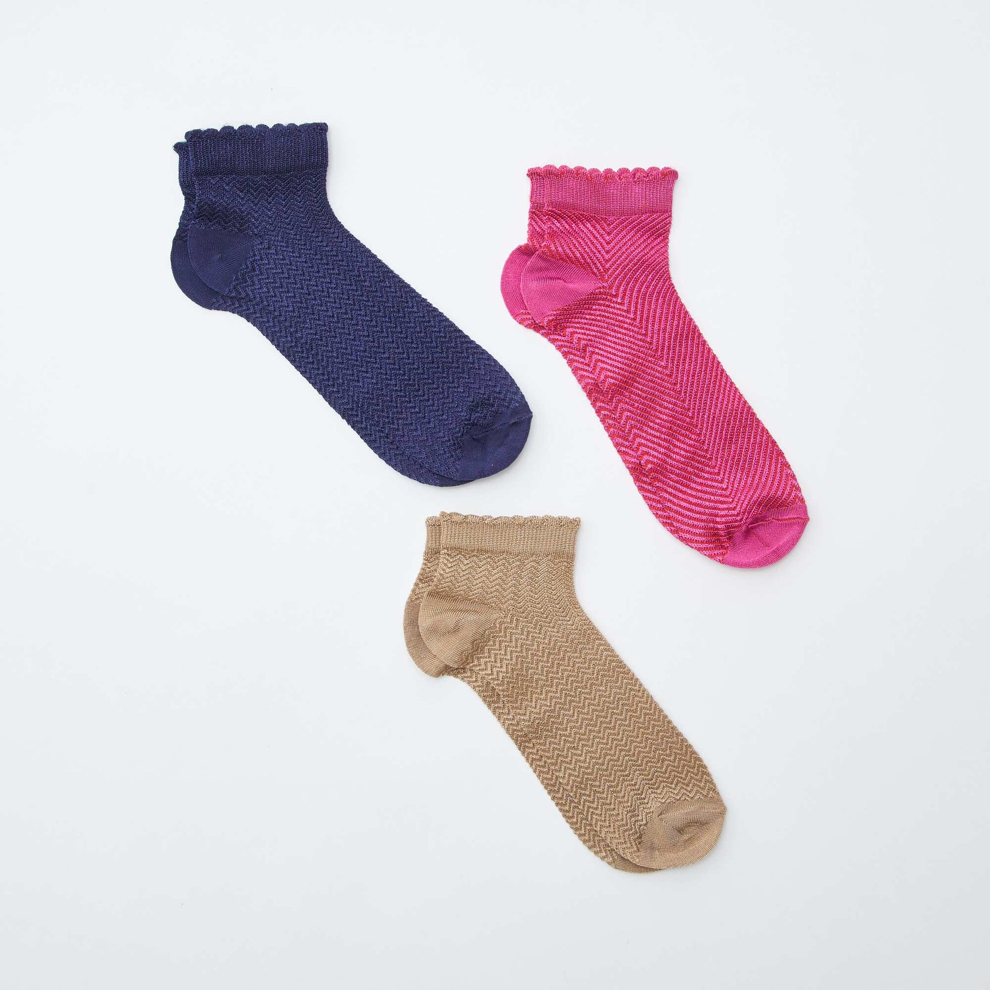 Lot de 3 mi-chaussettes effet brillant ROSE