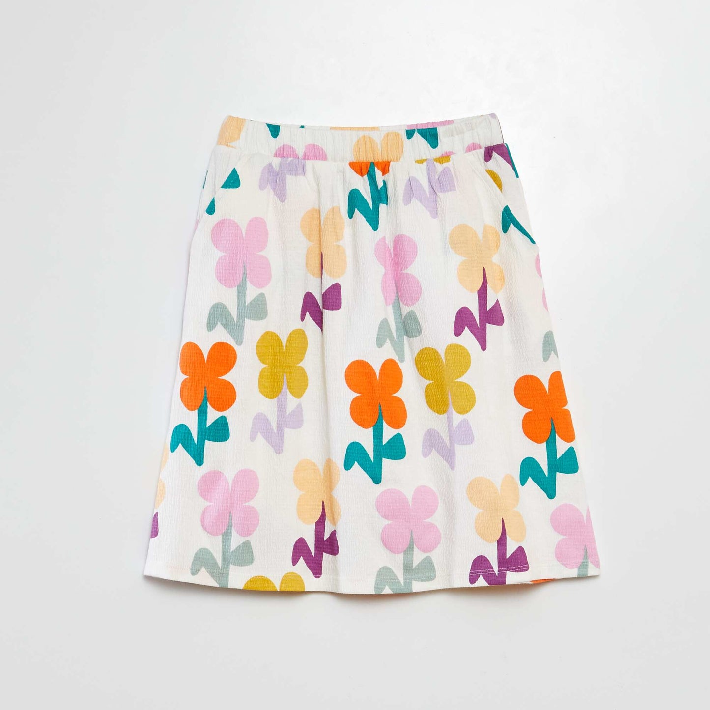 Jupe à motif en maille crêpée  - Grafik Edition BLANC/ROSE