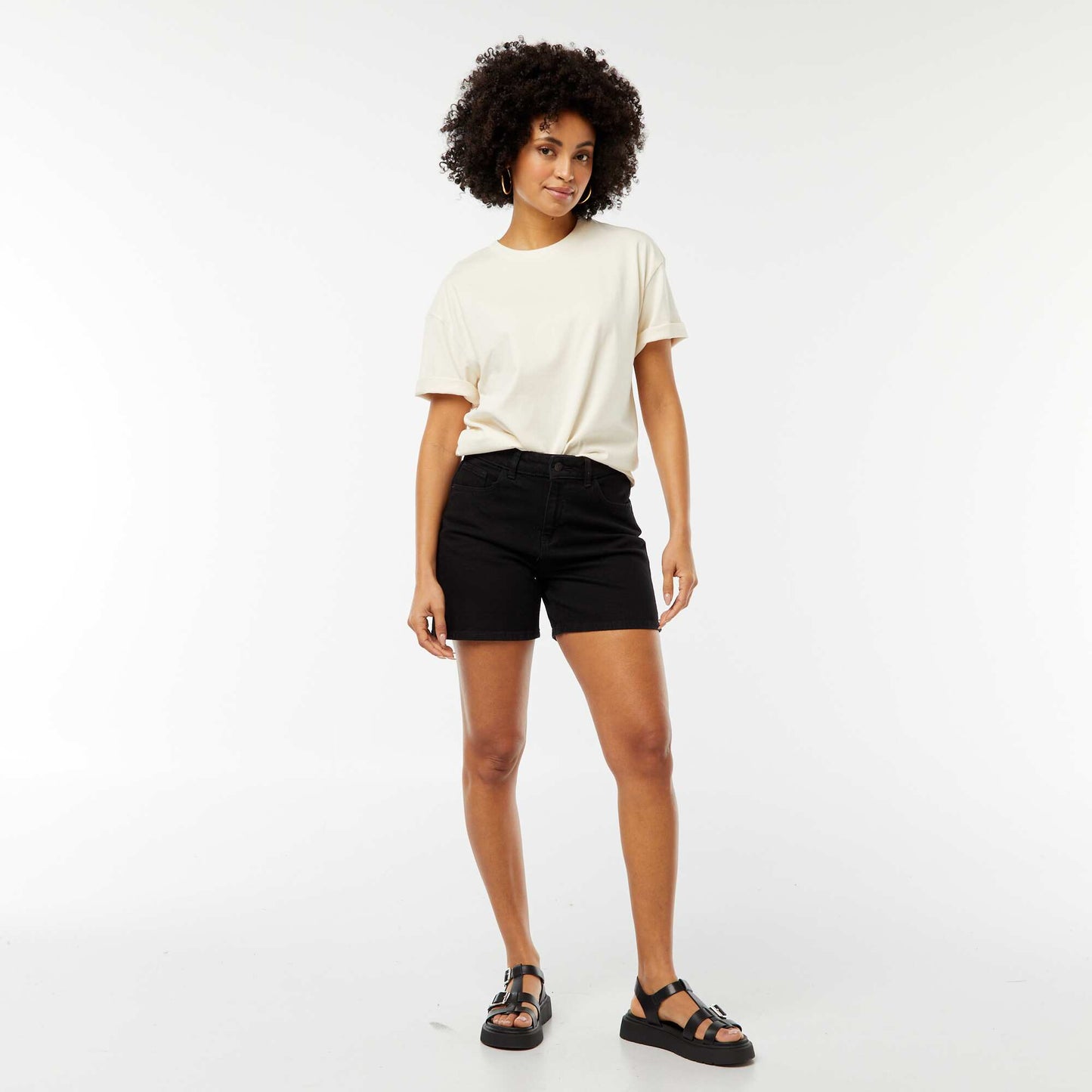 Short taille haute en jean NOIR