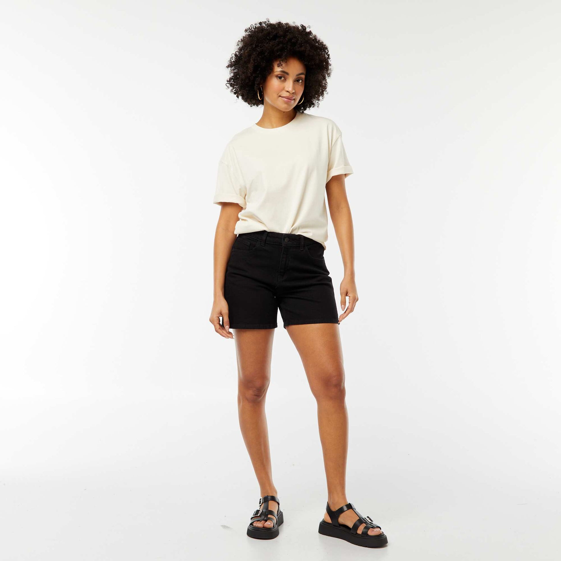 Short taille haute en jean NOIR